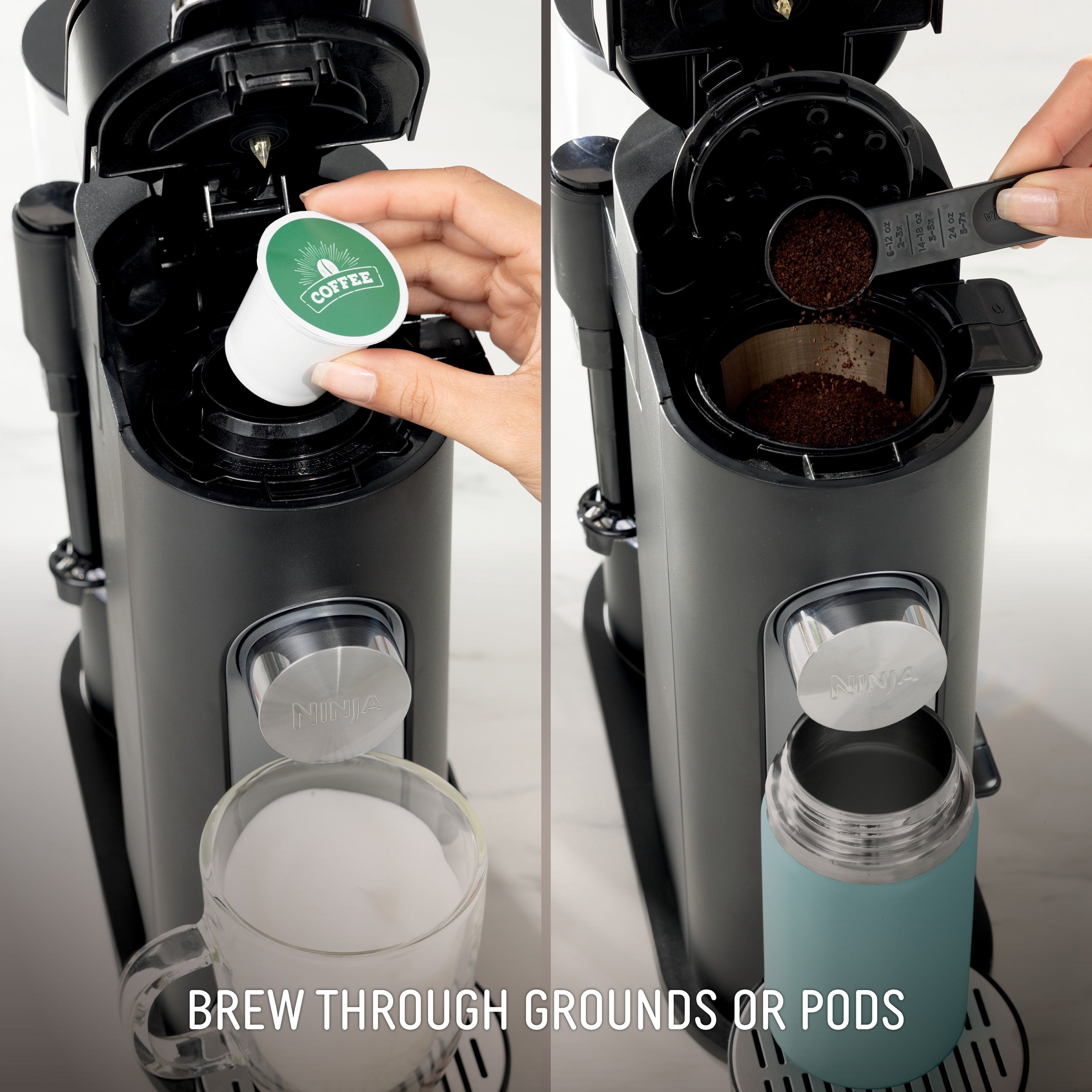 Ninja Pods & Grounds Specialty Single-Serve Coffee Maker, K-Cup Pod Compatible, Built-In Milk Frother, PB051, Black