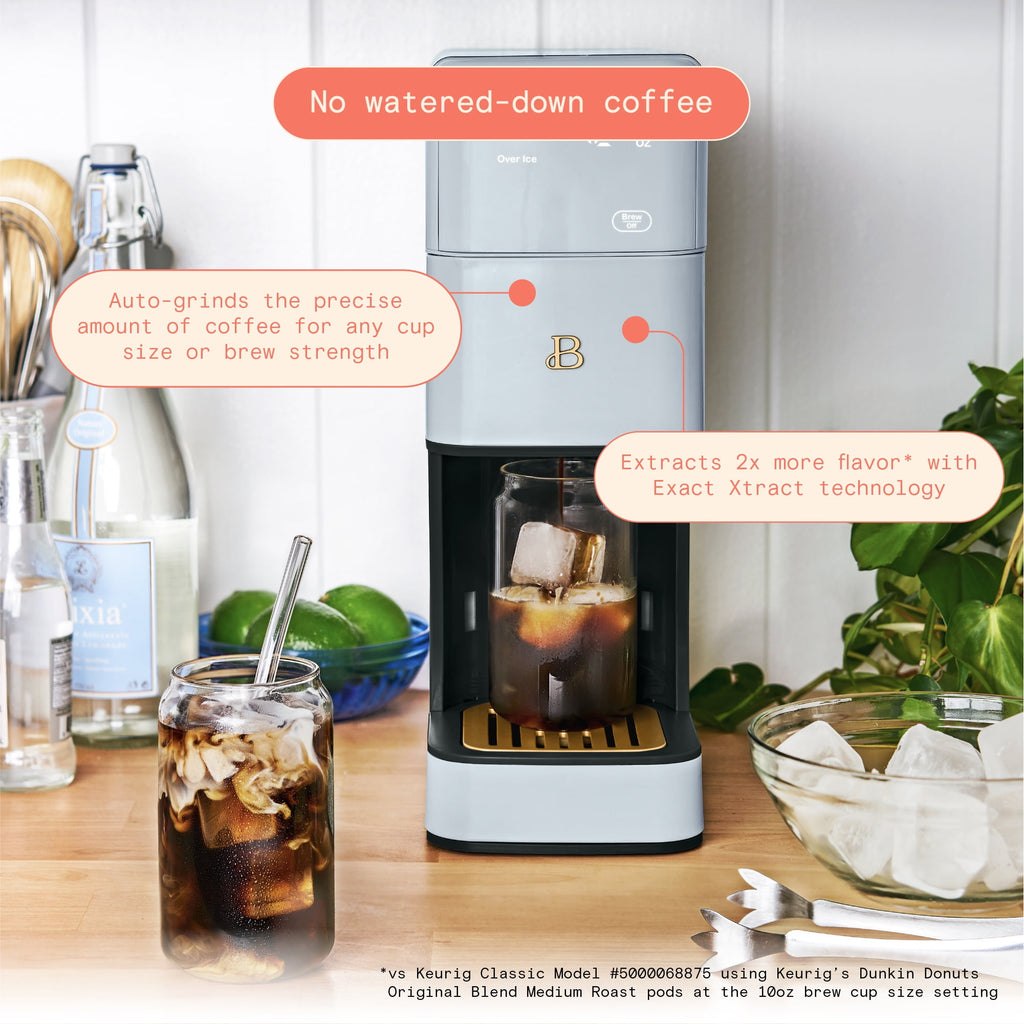 Beautiful Perfect Grind™ Programmable Single Serve Coffee Maker with Build-In Grinder, White Icing by Drew Barrymore