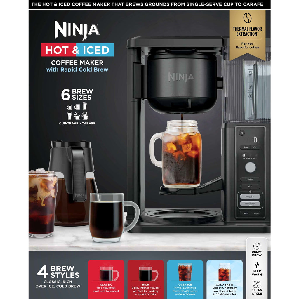 Ninja Hot & Iced 10-Cup Drip Coffee Maker, 4 Brew Styles, Rapid Cold Brew, CM360WM, Black