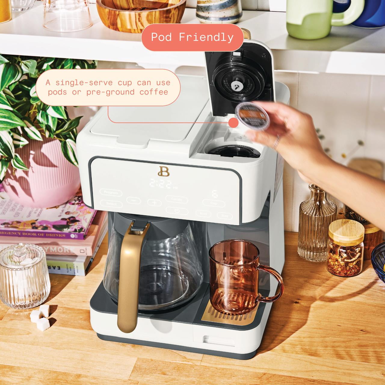 Beautiful Multi-Brew Coffee Maker, 12-Cup and Single-Serve Coffee Machine, Black Sesame by Drew Barrymore