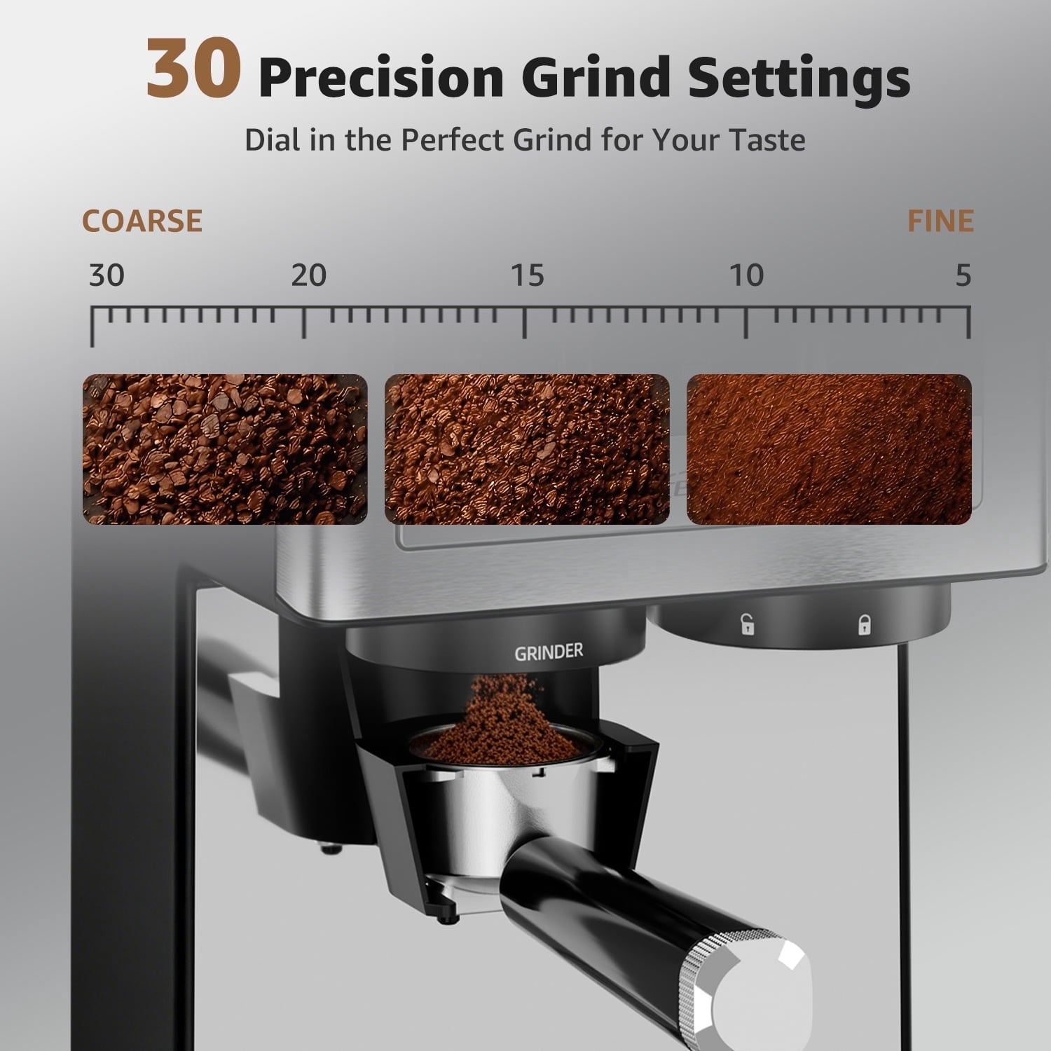 LifeImpree Espresso Machine with Grinder, 20 Bar Coffee Machine for Home with Powerful Milk Frother Steam Wand, 30 Grind Settings, 1550W Coffee Maker with Portafilter for Capsules
