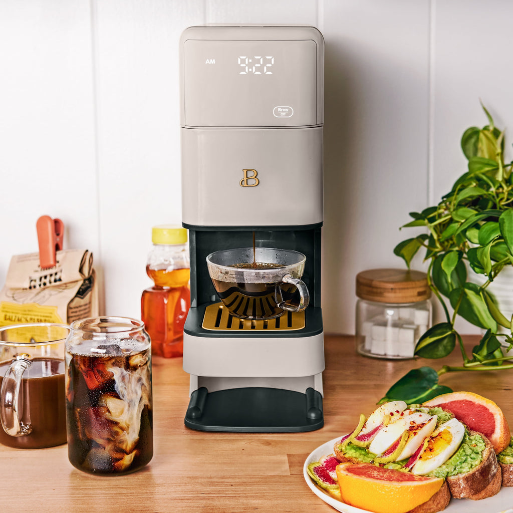 Beautiful Perfect Grind™ Programmable Single Serve Coffee Maker with Build-In Grinder, White Icing by Drew Barrymore