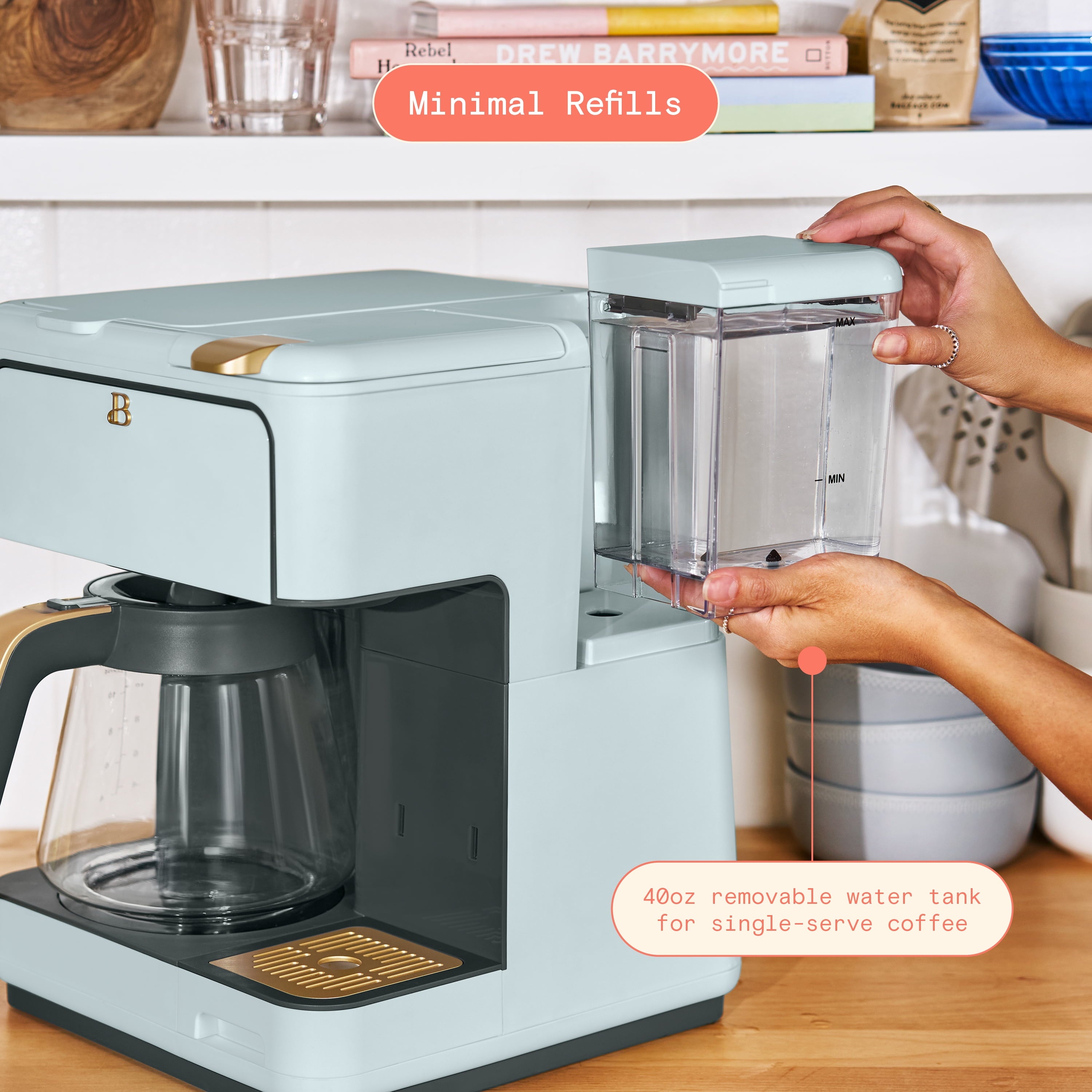 Beautiful Multi-Brew Coffee Maker, 12-Cup and Single-Serve Coffee Machine, Black Sesame by Drew Barrymore