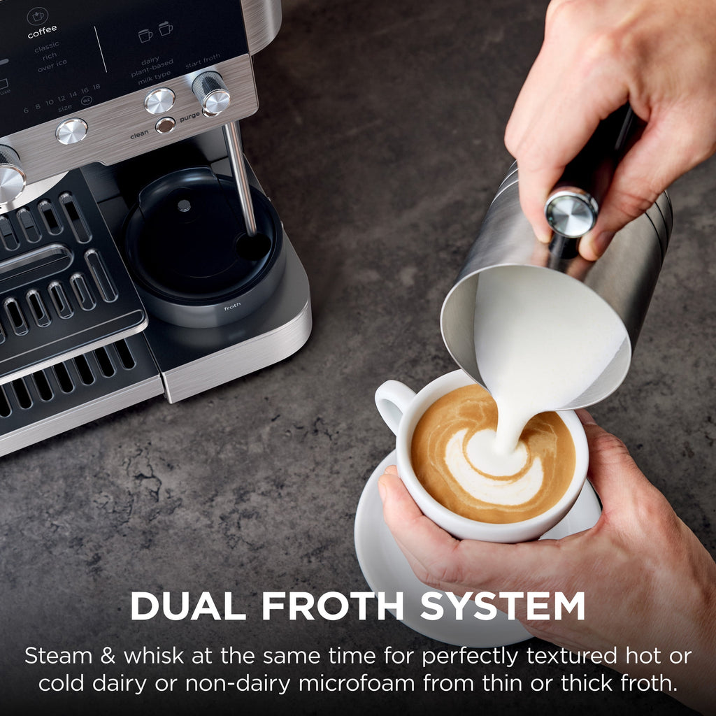 Ninja Luxe Café Premier Espresso Machine & Drip Coffee Maker, Rapid Cold Brew, Integrated Grinder, Assisted Tamper, Hands-Free Frother for Cappuccinos, Dairy or Non-Dairy, ES600 Stainless Steel