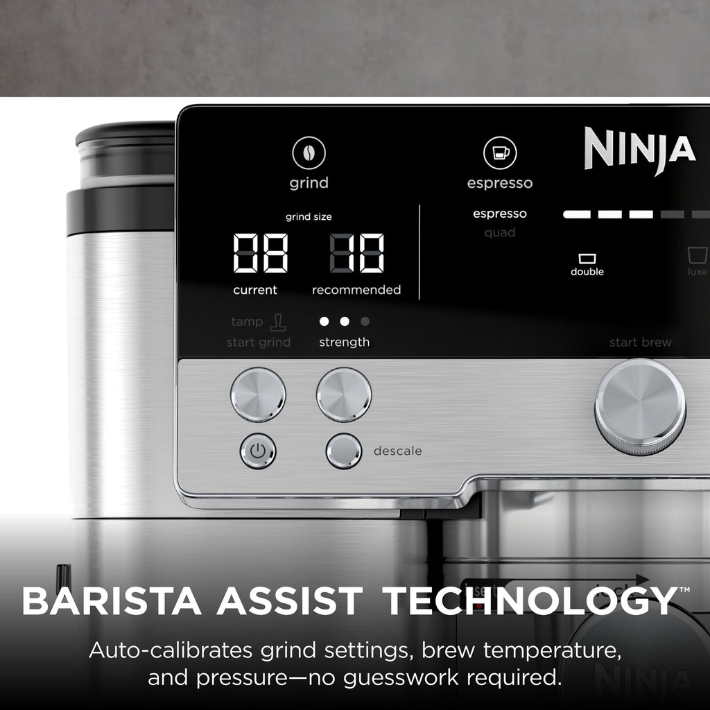 Ninja Luxe Café Premier Espresso Machine & Drip Coffee Maker, Rapid Cold Brew, Integrated Grinder, Assisted Tamper, Hands-Free Frother for Cappuccinos, Dairy or Non-Dairy, ES600 Stainless Steel