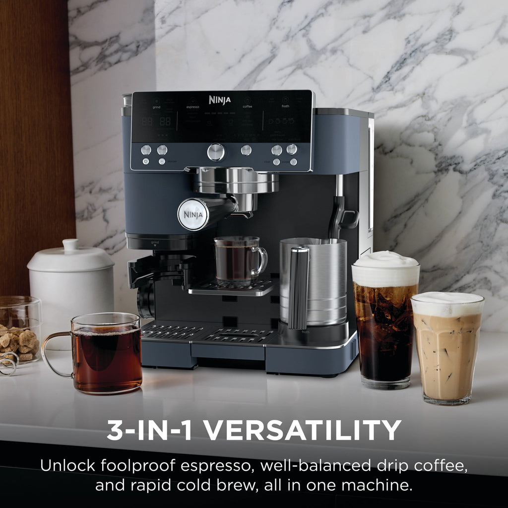 Ninja Luxe Café Premier Espresso Machine & Drip Coffee Maker, Rapid Cold Brew, Integrated Grinder, Assisted Tamper, Hands-Free Frother for Cappuccinos, Dairy or Non-Dairy, ES600 Stainless Steel