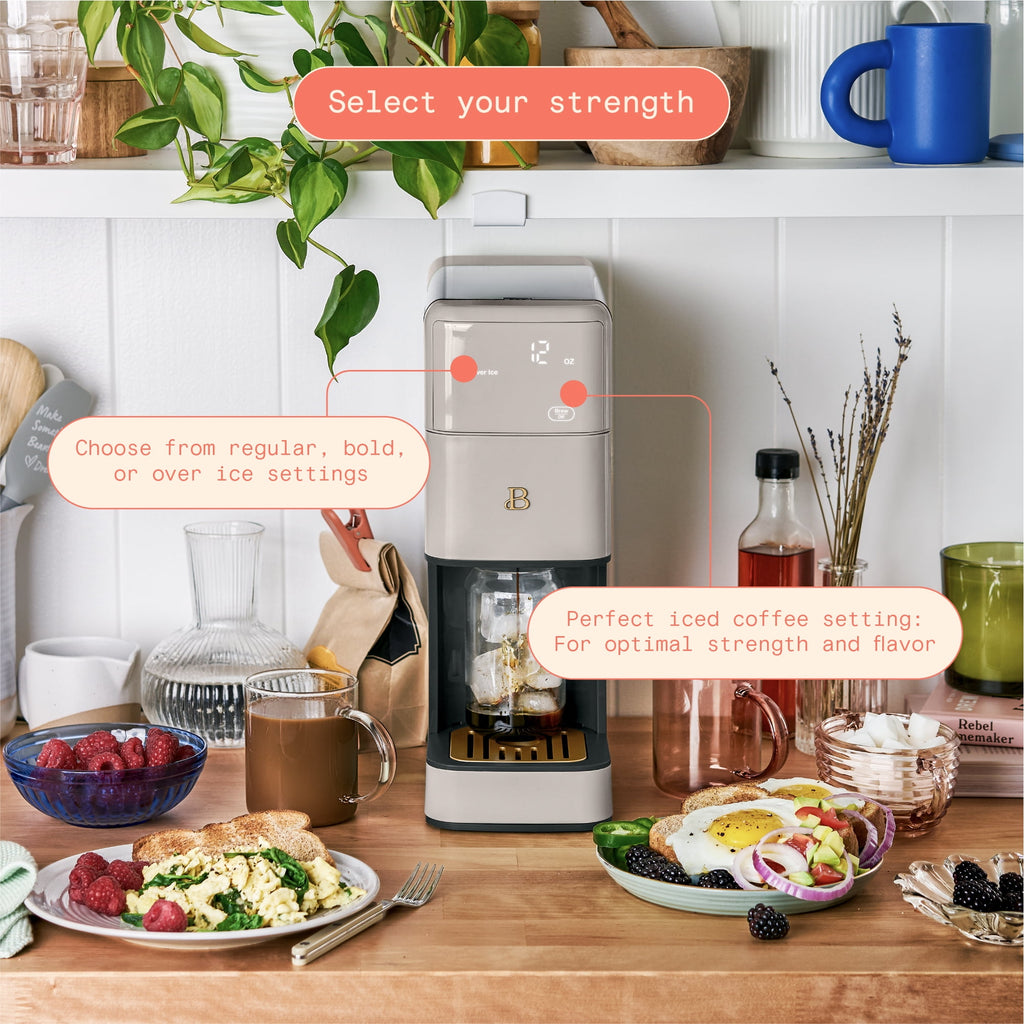 Beautiful Perfect Grind™ Programmable Single Serve Coffee Maker with Build-In Grinder, White Icing by Drew Barrymore