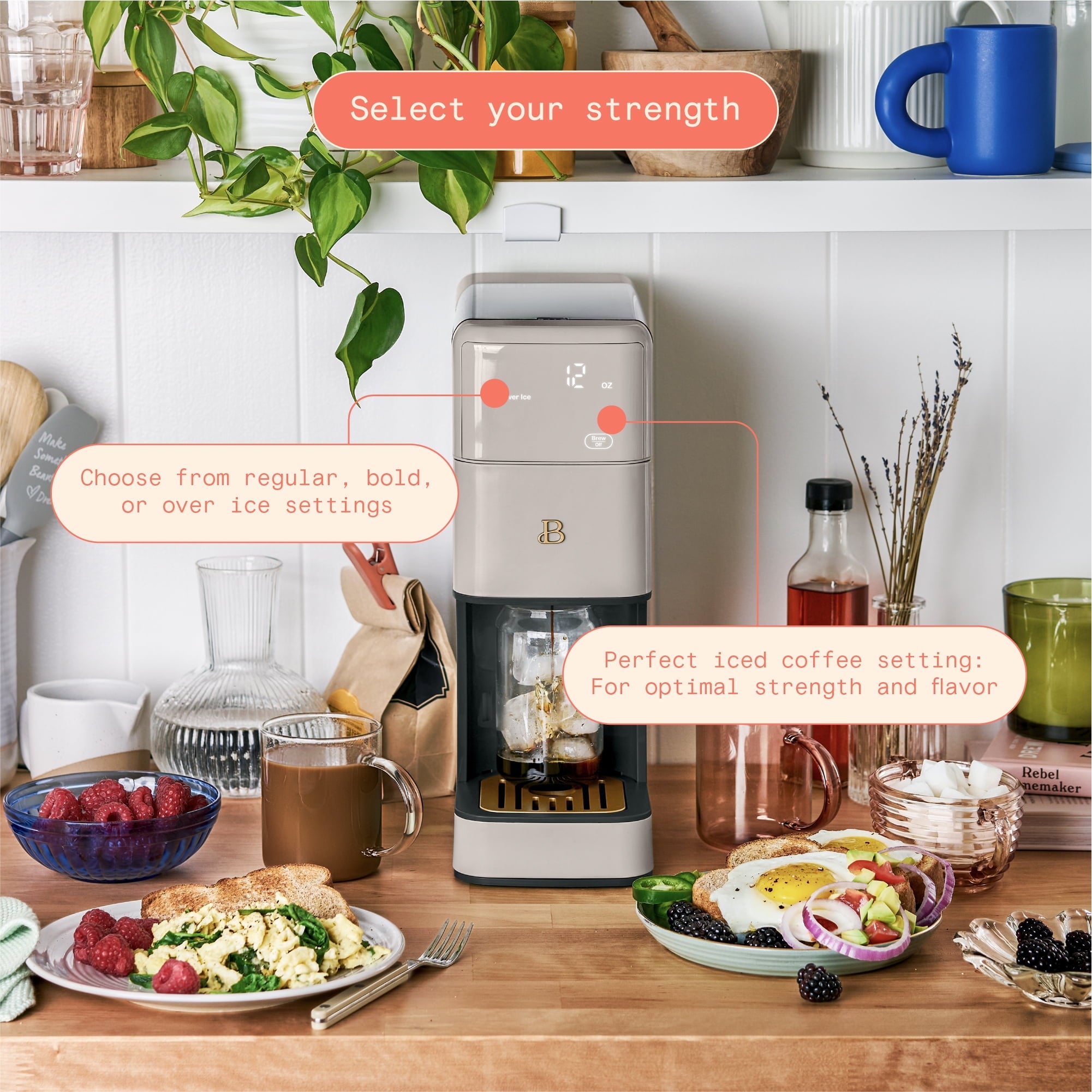 Beautiful Perfect Grind™ Programmable Single Serve Coffee Maker with Build-In Grinder, White Icing by Drew Barrymore