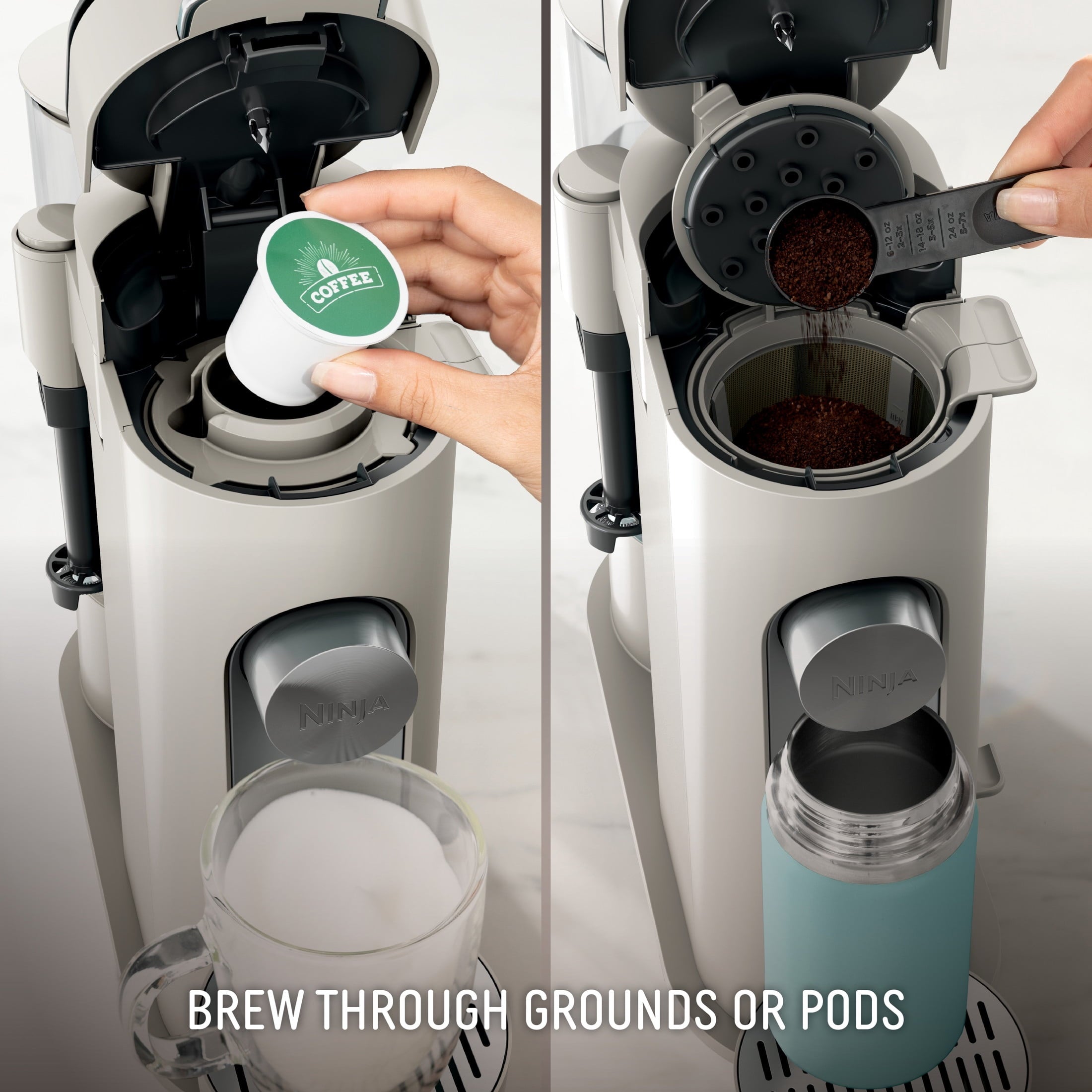 Ninja Pods & Grounds Specialty Single-Serve Coffee Maker, K-Cup Pod Compatible, Built-In Milk Frother, PB051, Black