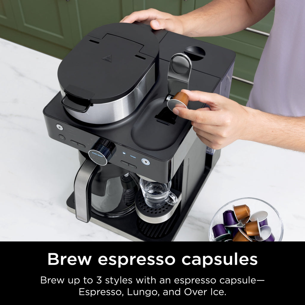 Ninja Prestige Dual Brew System 12-Cup, Built-In Milk Frother, Nespresso Capsule Compatible, CFN600WM, Black