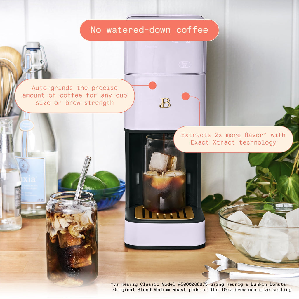 Beautiful Perfect Grind™ Programmable Single Serve Coffee Maker with Build-In Grinder, White Icing by Drew Barrymore