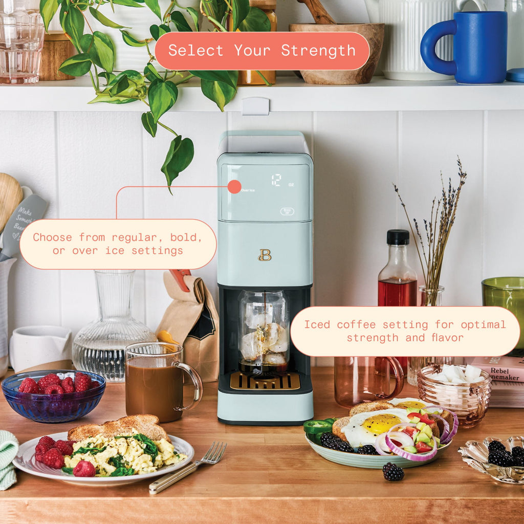 Beautiful Perfect Grind™ Programmable Single Serve Coffee Maker with Build-In Grinder, White Icing by Drew Barrymore