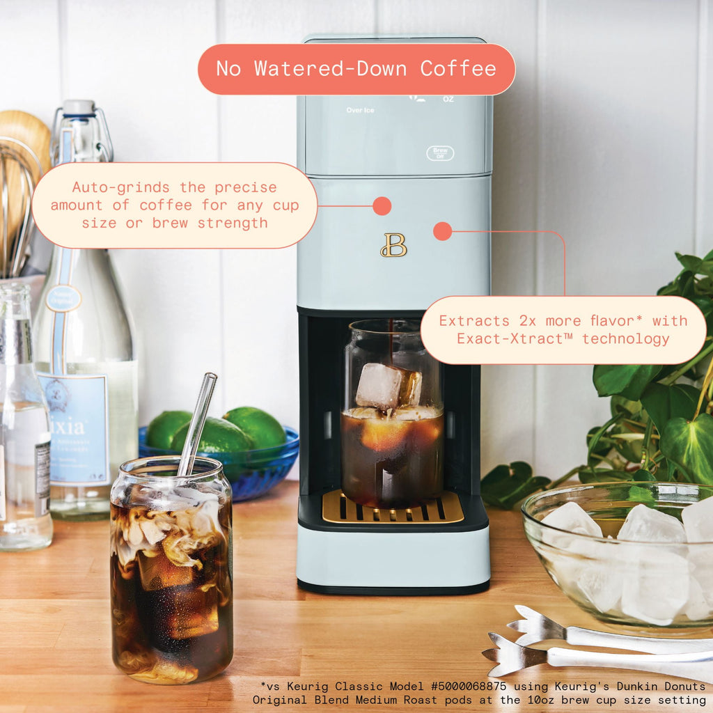 Beautiful Perfect Grind™ Programmable Single Serve Coffee Maker with Build-In Grinder, White Icing by Drew Barrymore