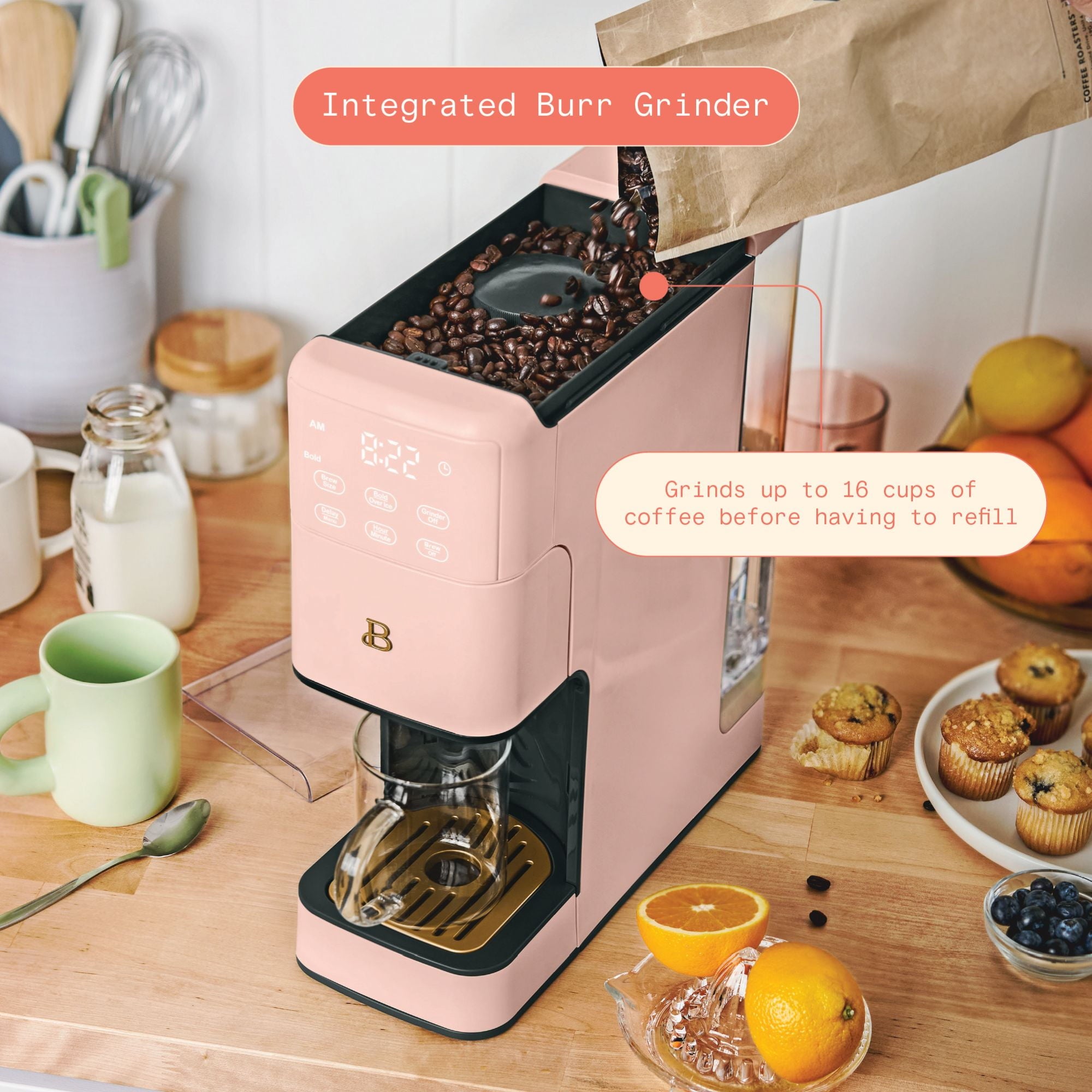 Beautiful Perfect Grind™ Programmable Single Serve Coffee Maker with Build-In Grinder, White Icing by Drew Barrymore