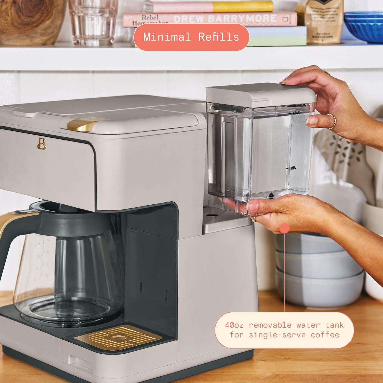 Beautiful Multi-Brew Coffee Maker, 12-Cup and Single-Serve Coffee Machine, Black Sesame by Drew Barrymore