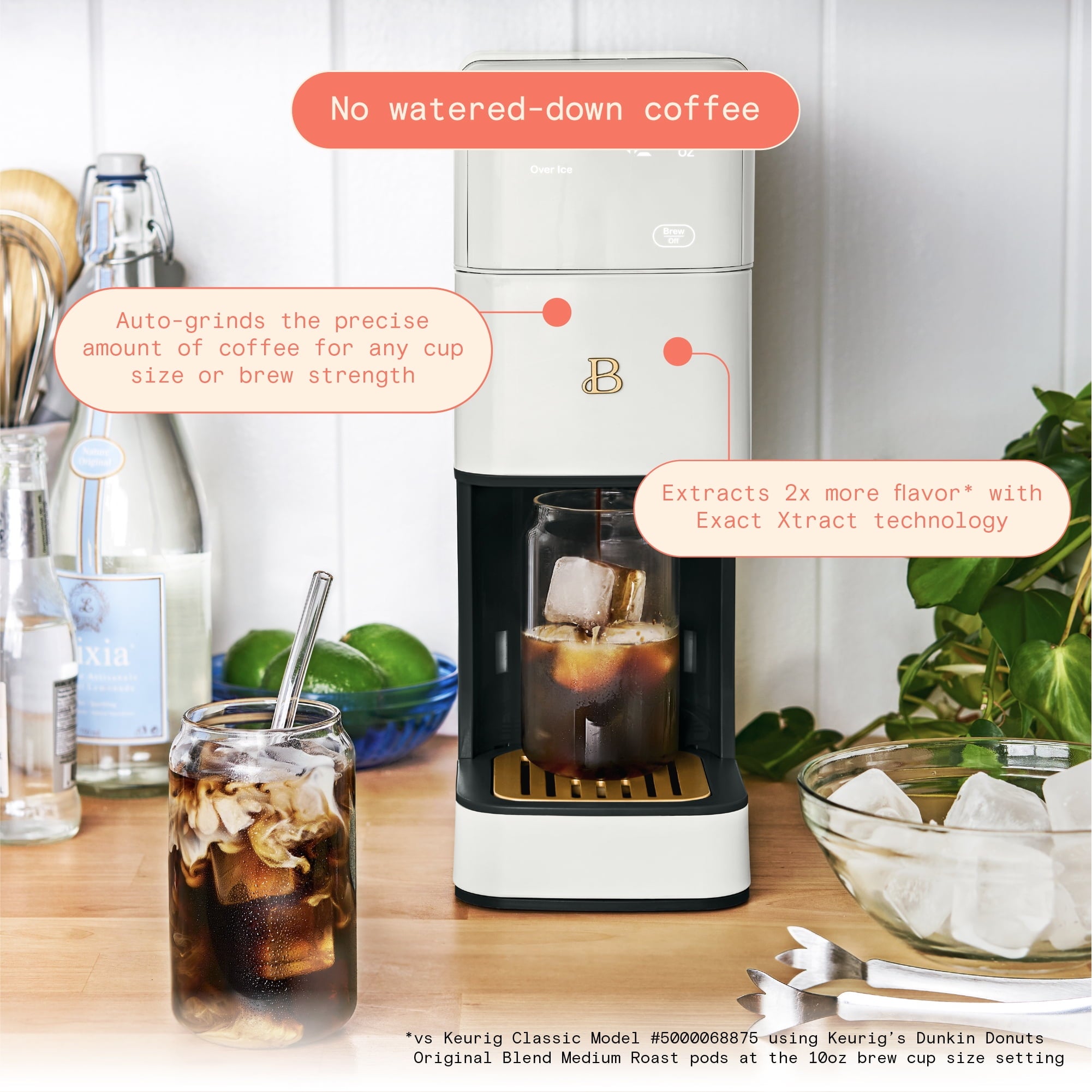 Beautiful Perfect Grind™ Programmable Single Serve Coffee Maker with Build-In Grinder, White Icing by Drew Barrymore