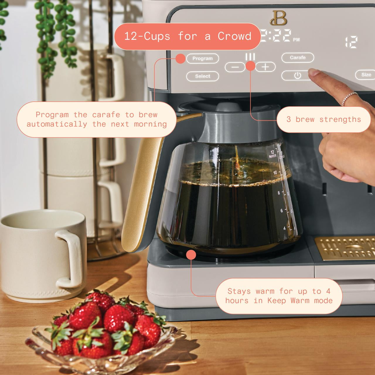 Beautiful Multi-Brew Coffee Maker, 12-Cup and Single-Serve Coffee Machine, Black Sesame by Drew Barrymore