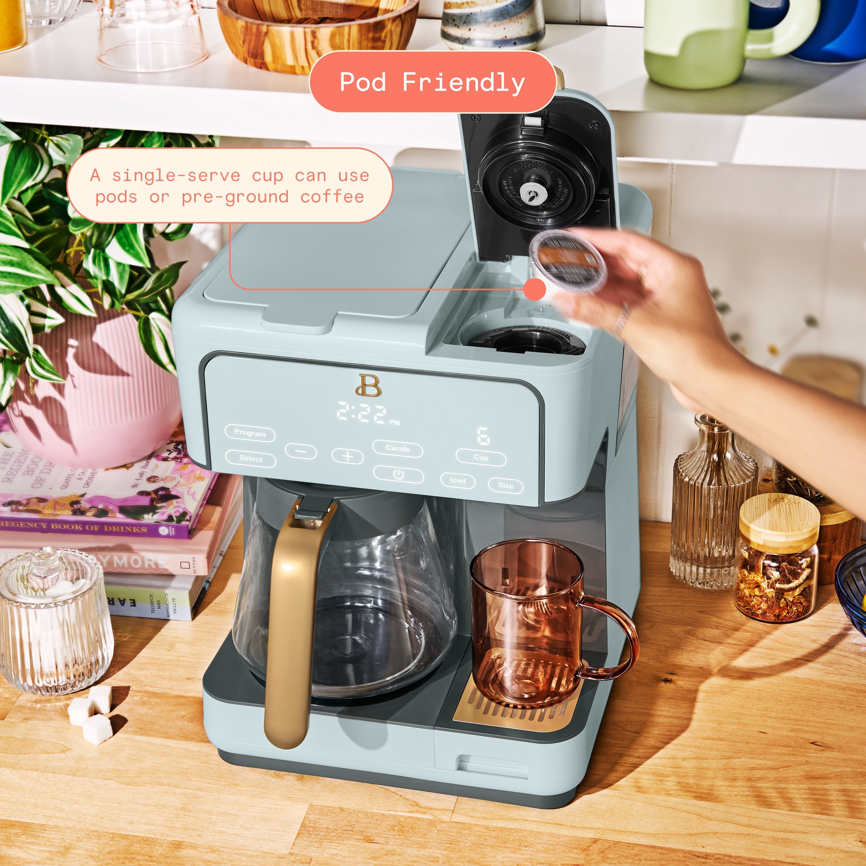 Beautiful Multi-Brew Coffee Maker, 12-Cup and Single-Serve Coffee Machine, Black Sesame by Drew Barrymore