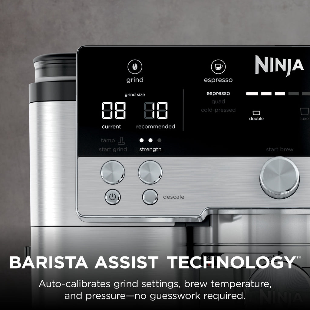 Ninja Luxe Café Premier Espresso Machine & Drip Coffee Maker, Rapid Cold Brew, Integrated Grinder, Assisted Tamper, Hands-Free Frother for Cappuccinos, Dairy or Non-Dairy, ES600 Stainless Steel