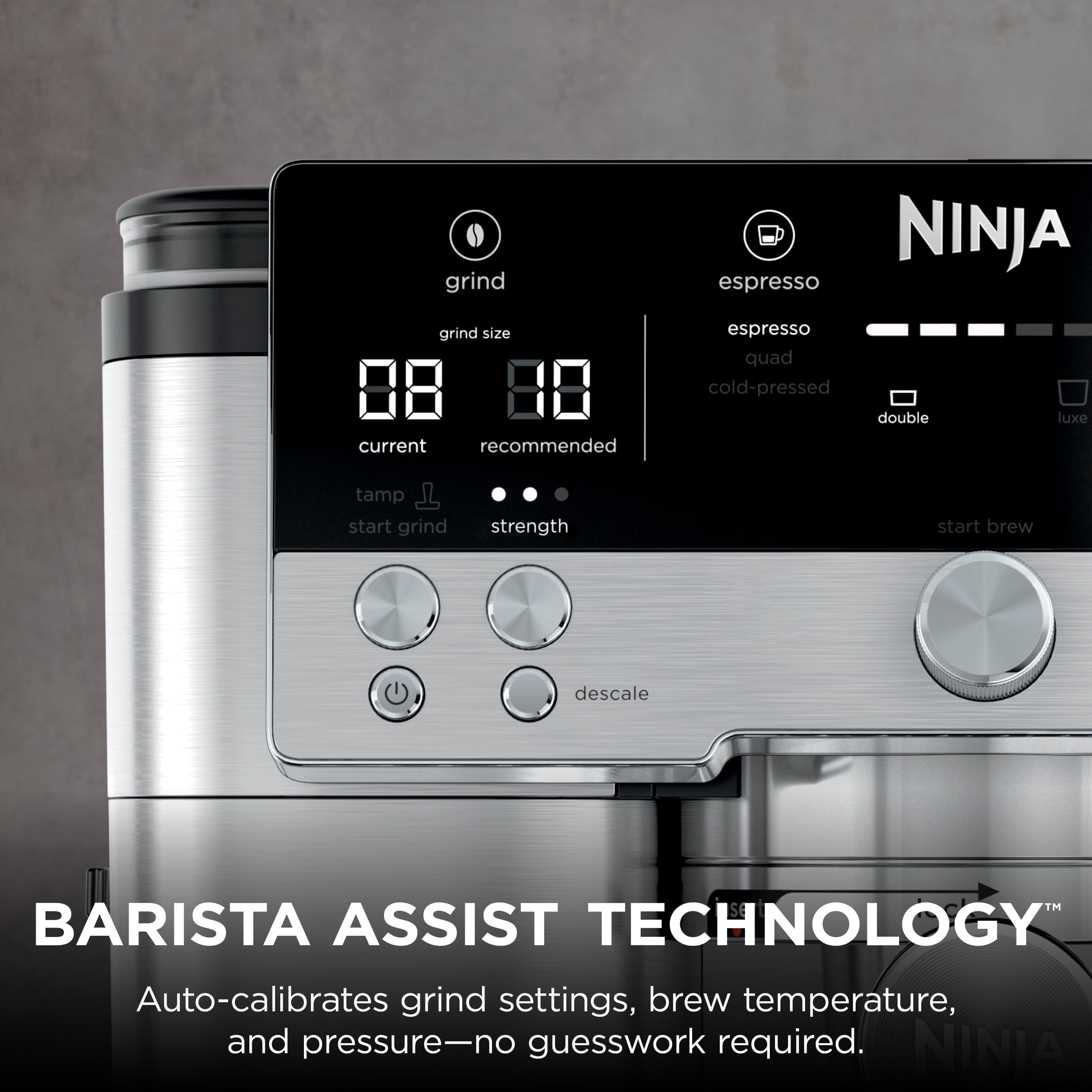 Ninja Luxe Café Premier Espresso Machine & Drip Coffee Maker, Rapid Cold Brew, Integrated Grinder, Assisted Tamper, Hands-Free Frother for Cappuccinos, Dairy or Non-Dairy, ES600 Stainless Steel