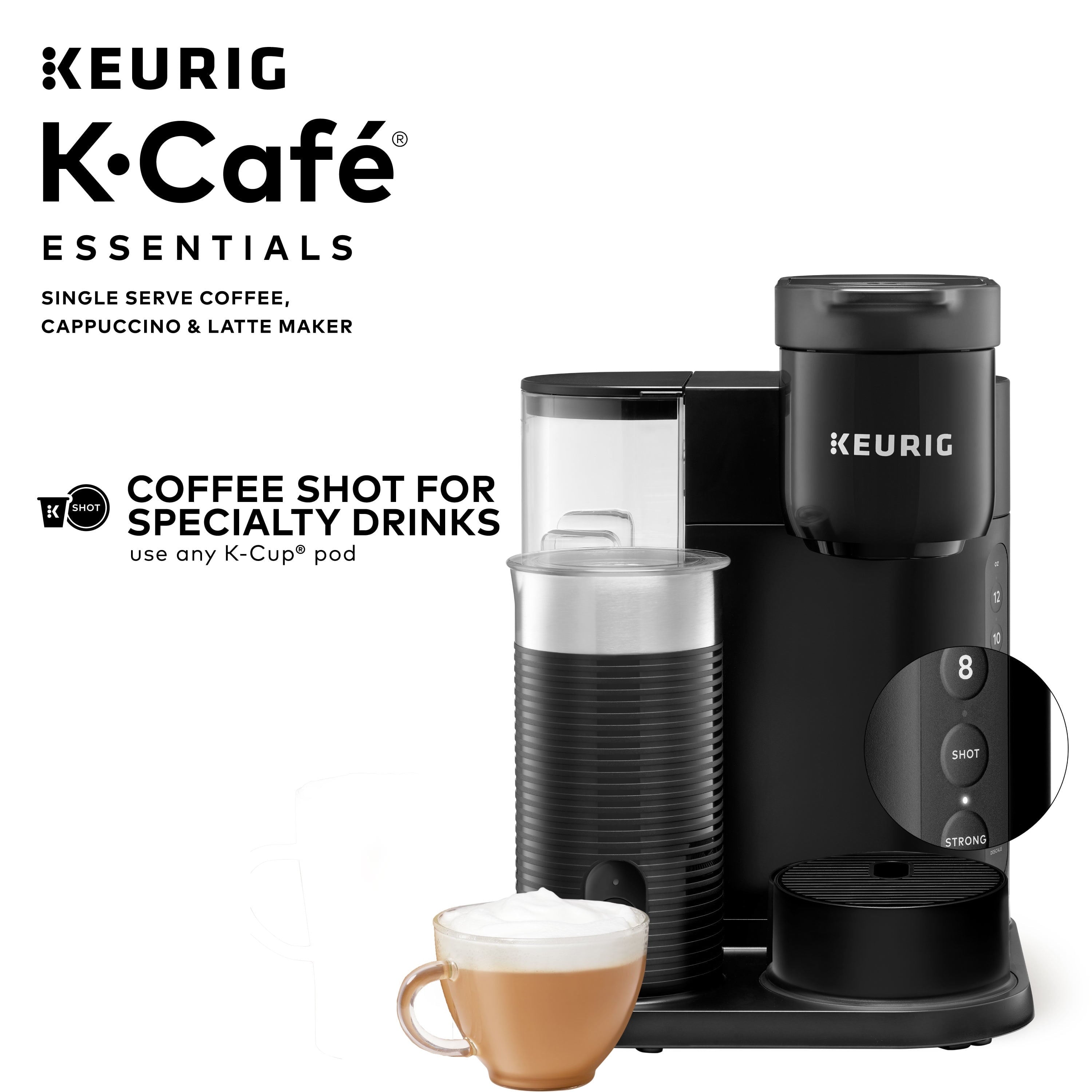 Keurig K-Cafe Essentials Single-Serve K-Cup Pod Coffee, Latte and Cappuccino Maker with Built-In Frother, Black