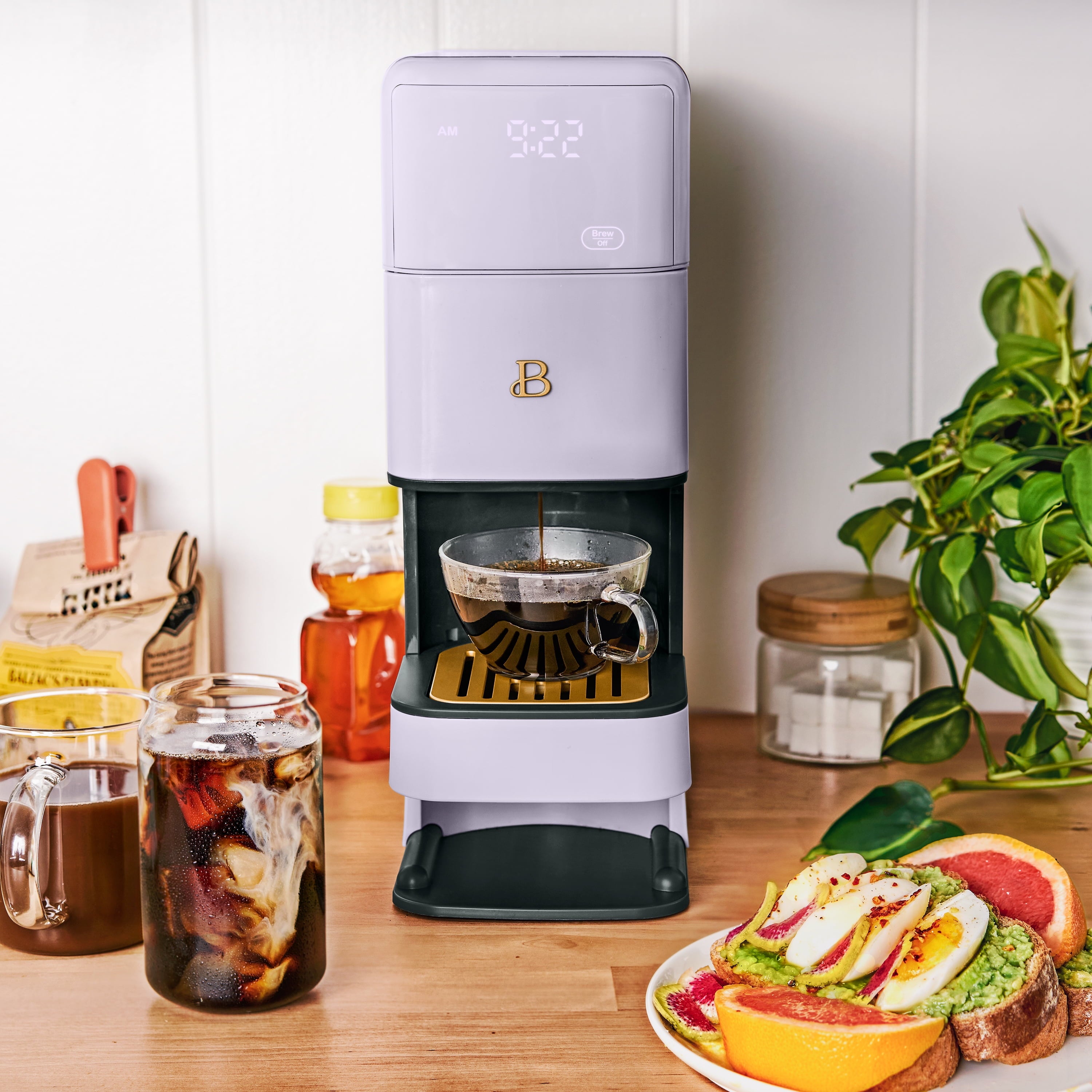Beautiful Perfect Grind™ Programmable Single Serve Coffee Maker with Build-In Grinder, White Icing by Drew Barrymore