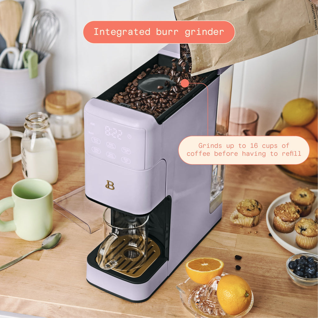 Beautiful Perfect Grind™ Programmable Single Serve Coffee Maker with Build-In Grinder, White Icing by Drew Barrymore