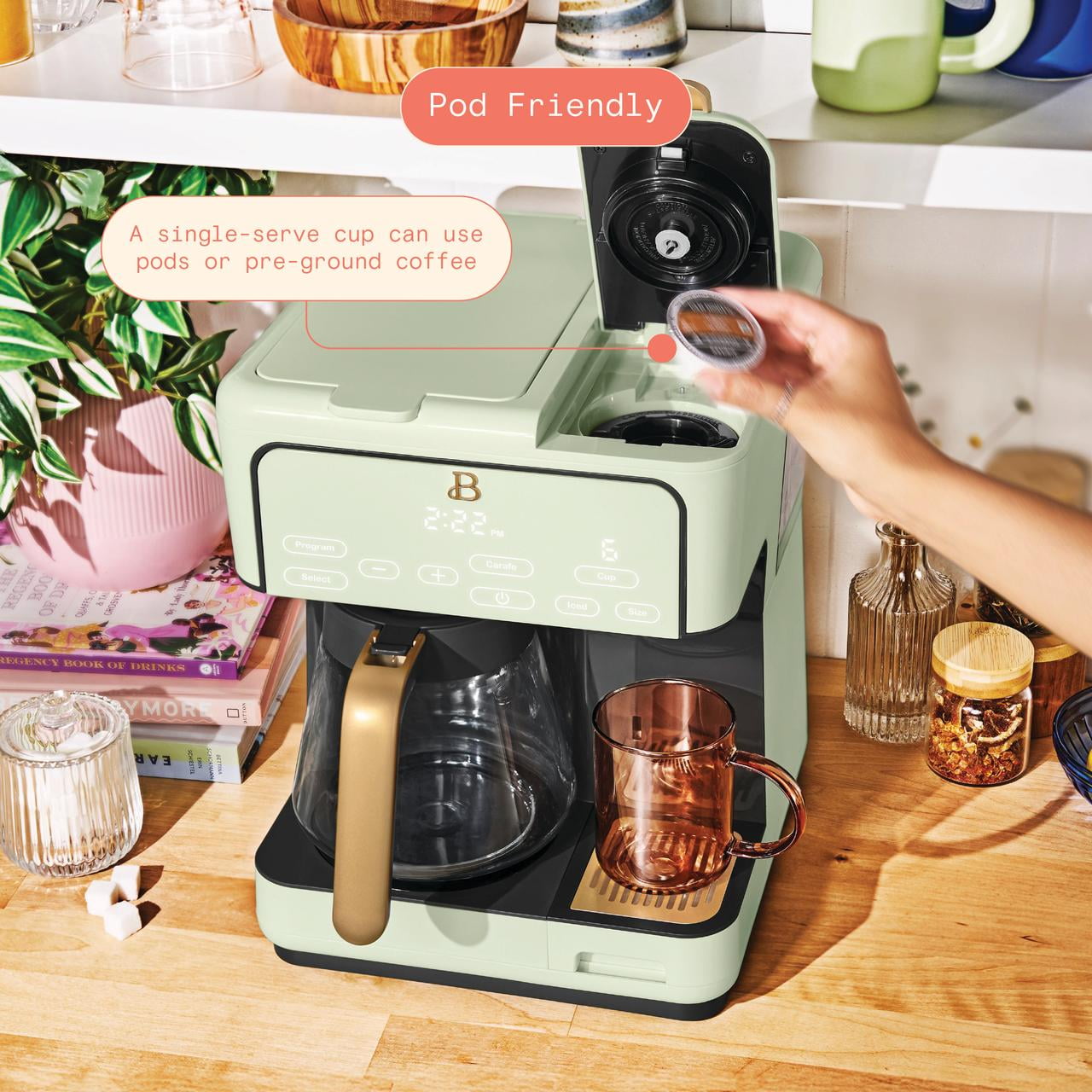 Beautiful Multi-Brew Coffee Maker, 12-Cup and Single-Serve Coffee Machine, Black Sesame by Drew Barrymore