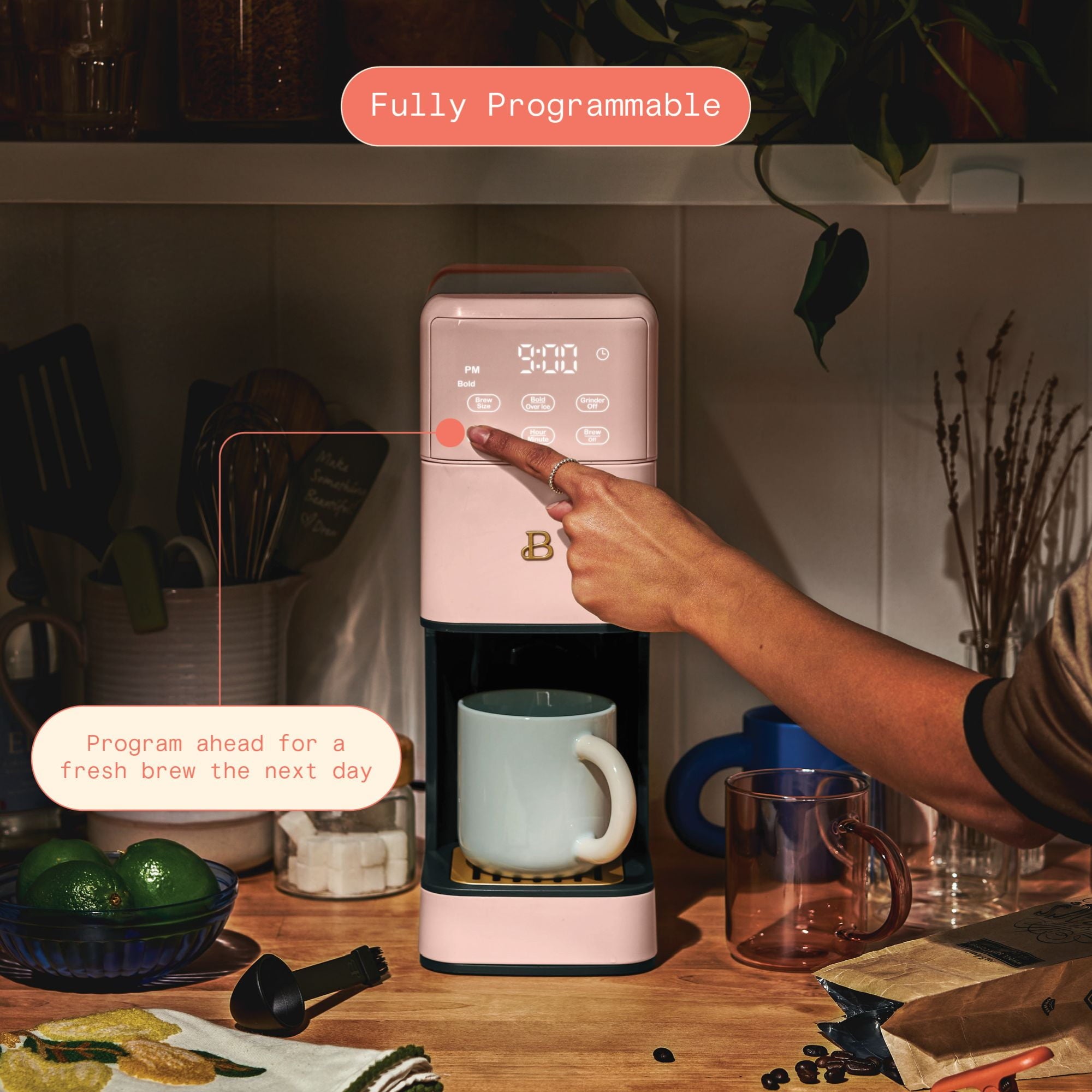 Beautiful Perfect Grind™ Programmable Single Serve Coffee Maker with Build-In Grinder, White Icing by Drew Barrymore