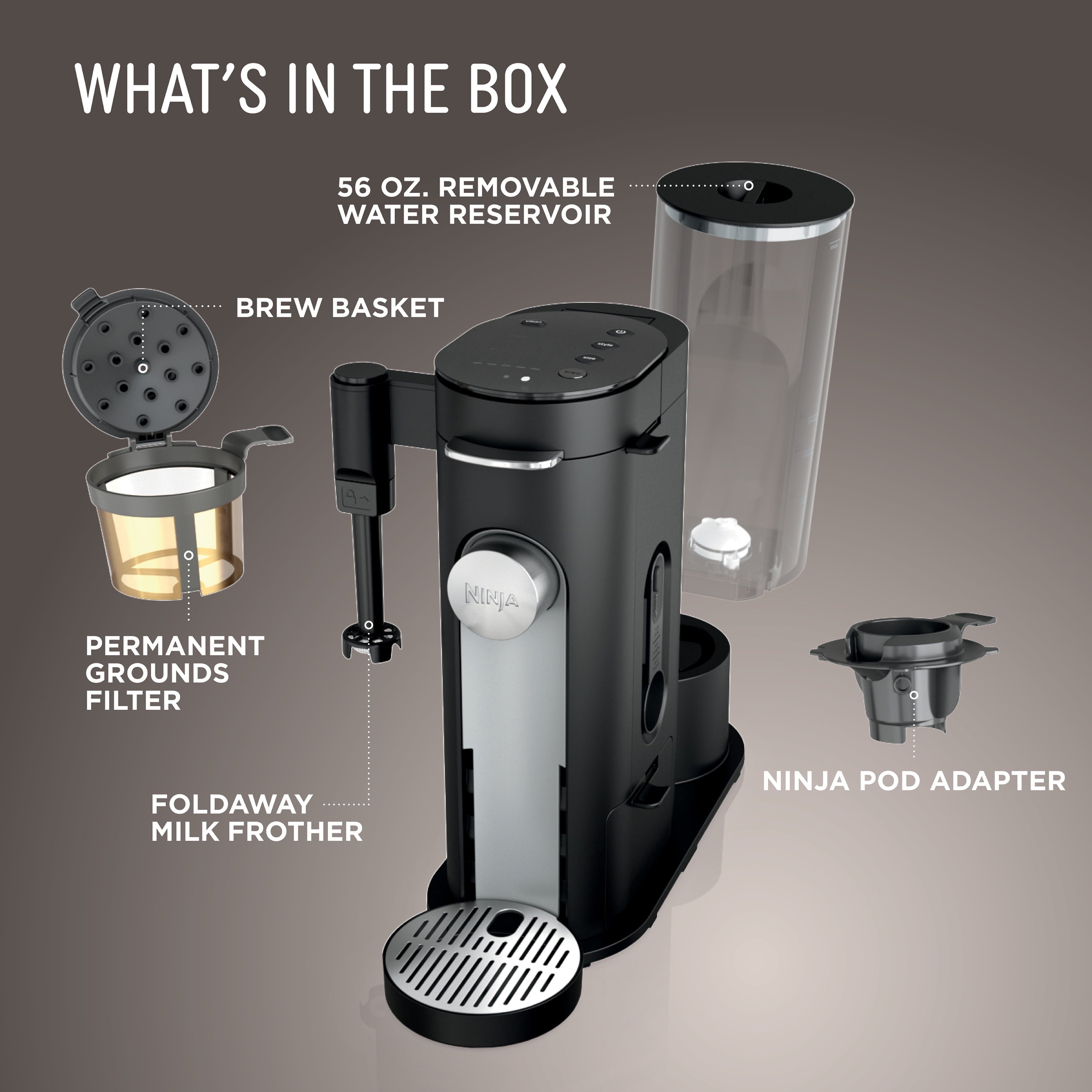 Ninja Pods & Grounds Specialty Single-Serve Coffee Maker, K-Cup Pod Compatible, Built-In Milk Frother, PB051, Black
