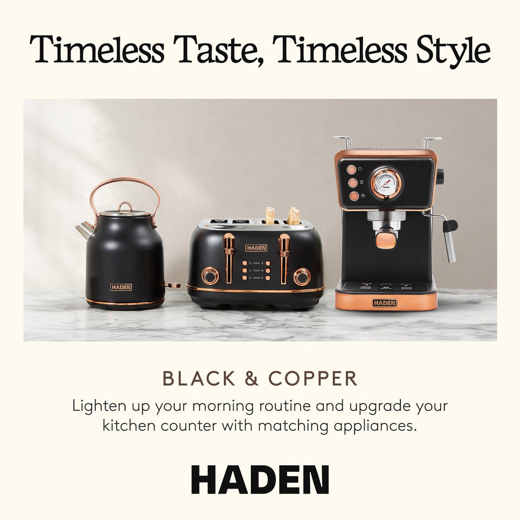 Haden Barista Brew Espresso Coffee Machine w/Froth Function, Black & Copper