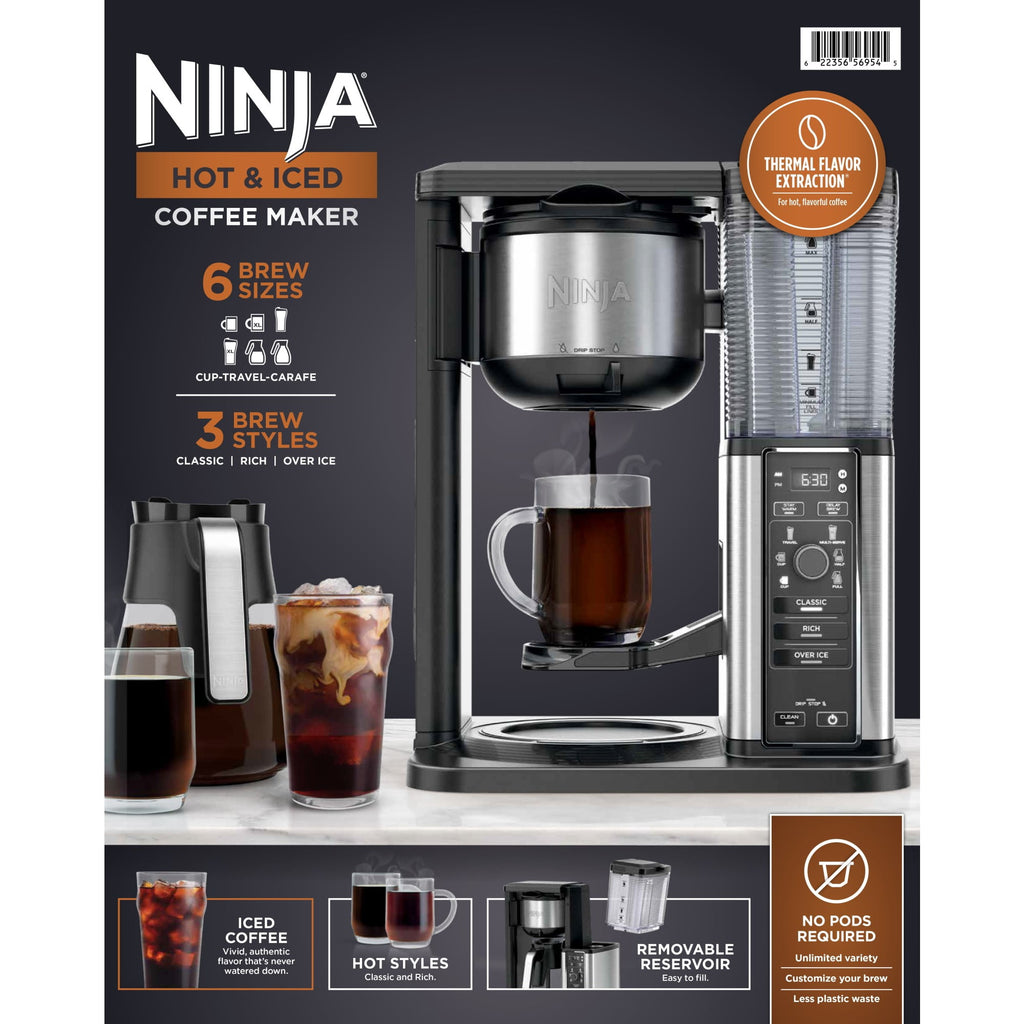 Ninja Hot & Iced 10-Cup Drip Coffee Maker, 4 Brew Styles, Rapid Cold Brew, CM360WM, Black