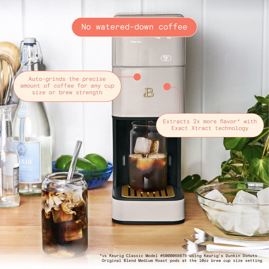 Beautiful Perfect Grind™ Programmable Single Serve Coffee Maker with Build-In Grinder, White Icing by Drew Barrymore