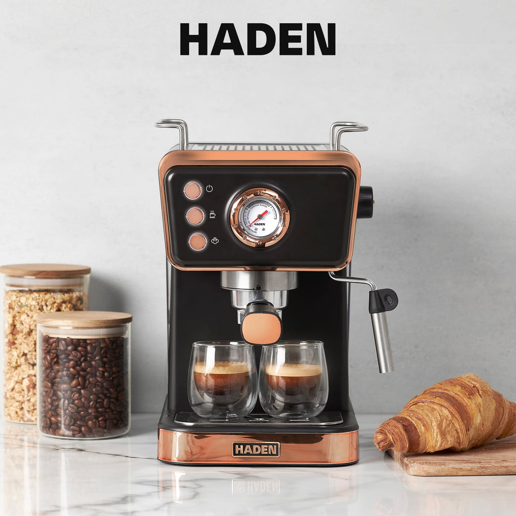 Haden Barista Brew Espresso Coffee Machine w/Froth Function, Black & Copper