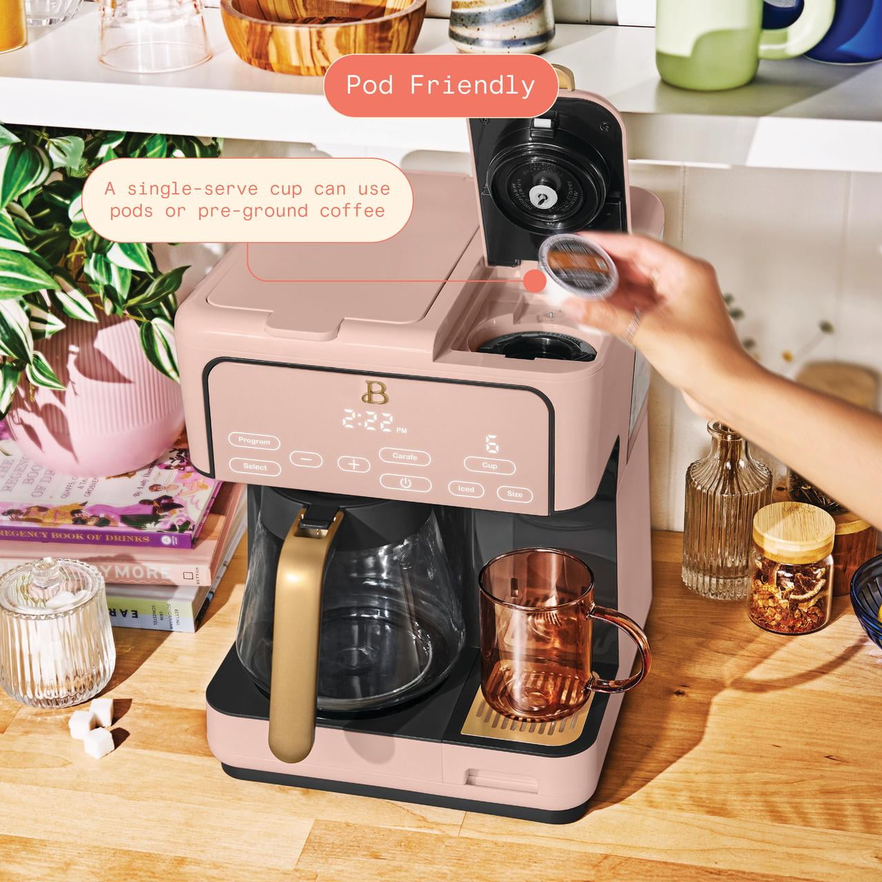 Beautiful Multi-Brew Coffee Maker, 12-Cup and Single-Serve Coffee Machine, Black Sesame by Drew Barrymore