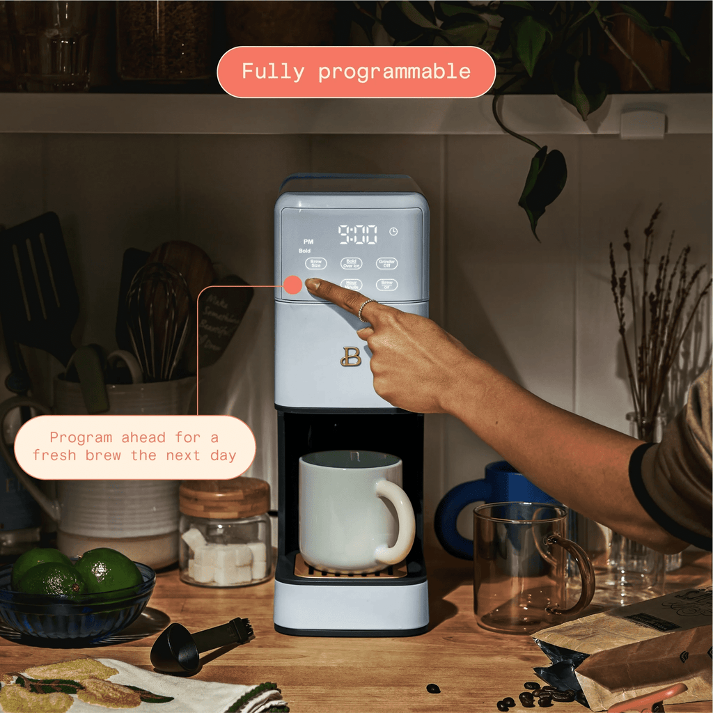Beautiful Perfect Grind™ Programmable Single Serve Coffee Maker with Build-In Grinder, White Icing by Drew Barrymore