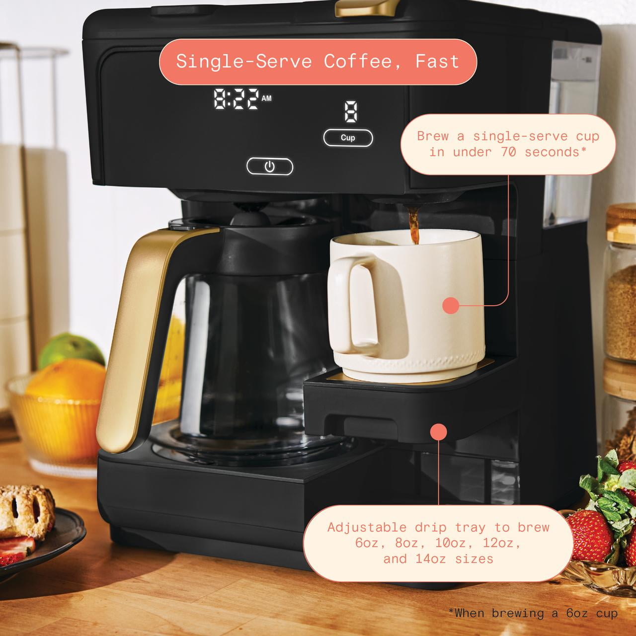 Beautiful Multi-Brew Coffee Maker, 12-Cup and Single-Serve Coffee Machine, Black Sesame by Drew Barrymore