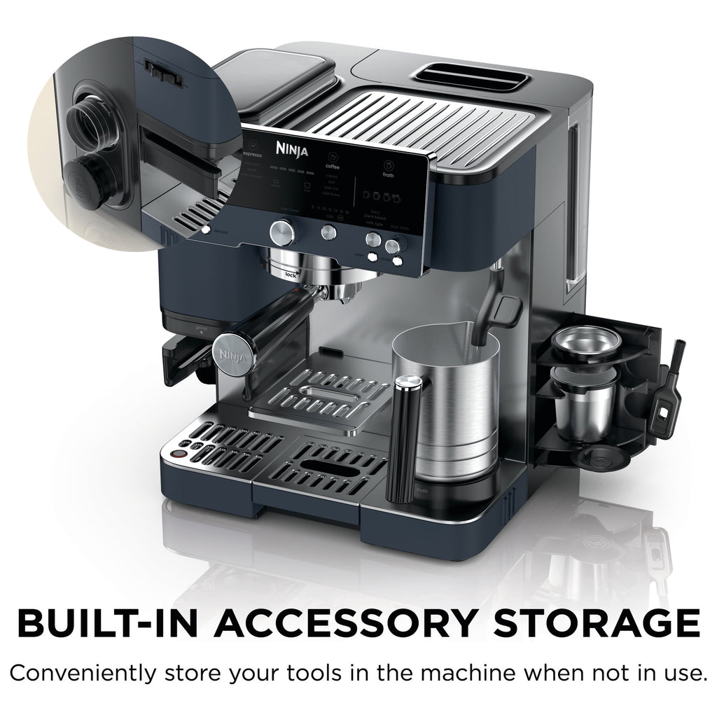 Ninja Luxe Café Premier Espresso Machine & Drip Coffee Maker, Rapid Cold Brew, Integrated Grinder, Assisted Tamper, Hands-Free Frother for Cappuccinos, Dairy or Non-Dairy, ES600 Stainless Steel