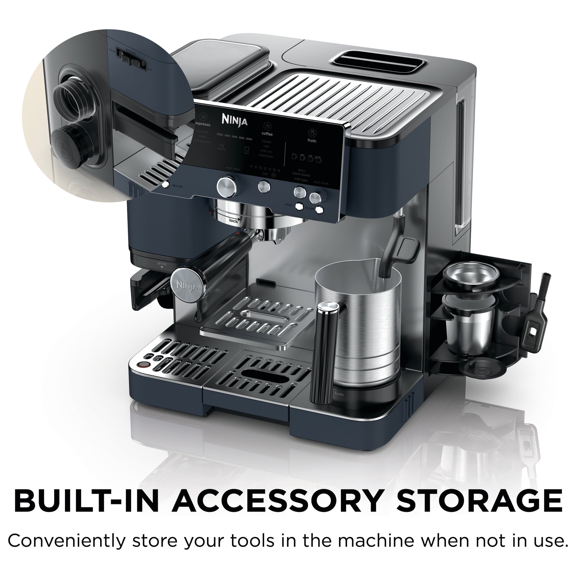 Ninja Luxe Café Premier Espresso Machine & Drip Coffee Maker, Rapid Cold Brew, Integrated Grinder, Assisted Tamper, Hands-Free Frother for Cappuccinos, Dairy or Non-Dairy, ES600 Stainless Steel