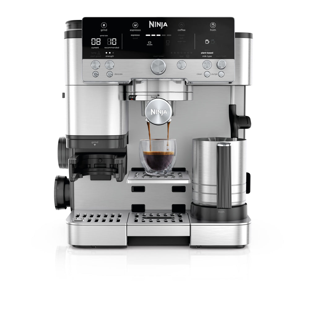 Ninja Luxe Café Premier Espresso Machine & Drip Coffee Maker, Rapid Cold Brew, Integrated Grinder, Assisted Tamper, Hands-Free Frother for Cappuccinos, Dairy or Non-Dairy, ES600 Stainless Steel