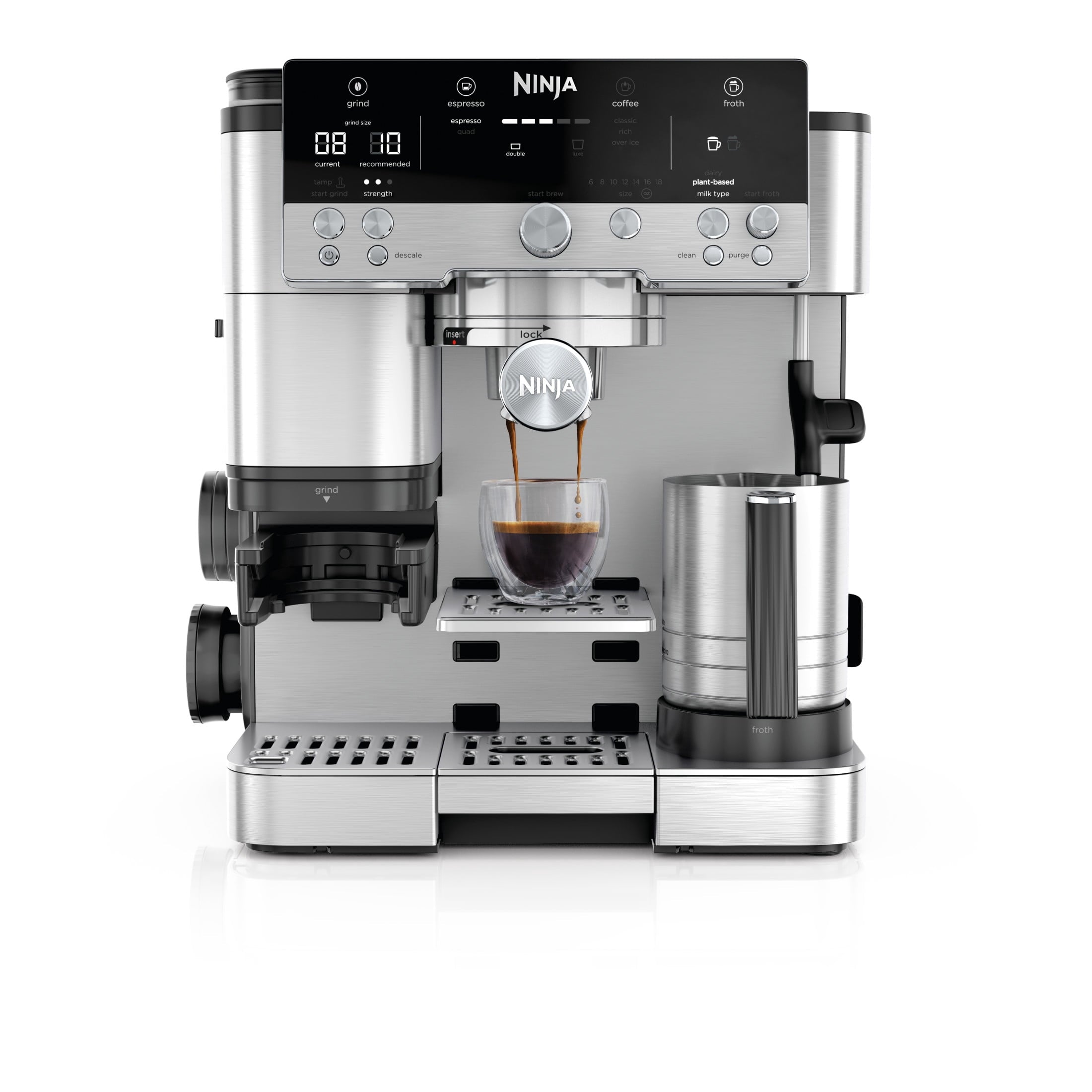 Ninja Luxe Café Premier Espresso Machine & Drip Coffee Maker, Rapid Cold Brew, Integrated Grinder, Assisted Tamper, Hands-Free Frother for Cappuccinos, Dairy or Non-Dairy, ES600 Stainless Steel