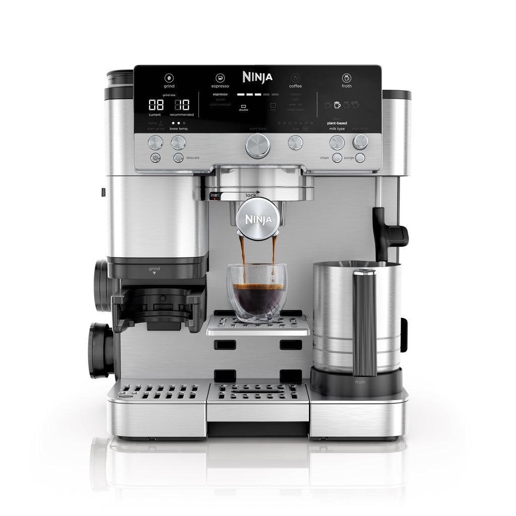Ninja Luxe Café Premier Espresso Machine & Drip Coffee Maker, Rapid Cold Brew, Integrated Grinder, Assisted Tamper, Hands-Free Frother for Cappuccinos, Dairy or Non-Dairy, ES600 Stainless Steel