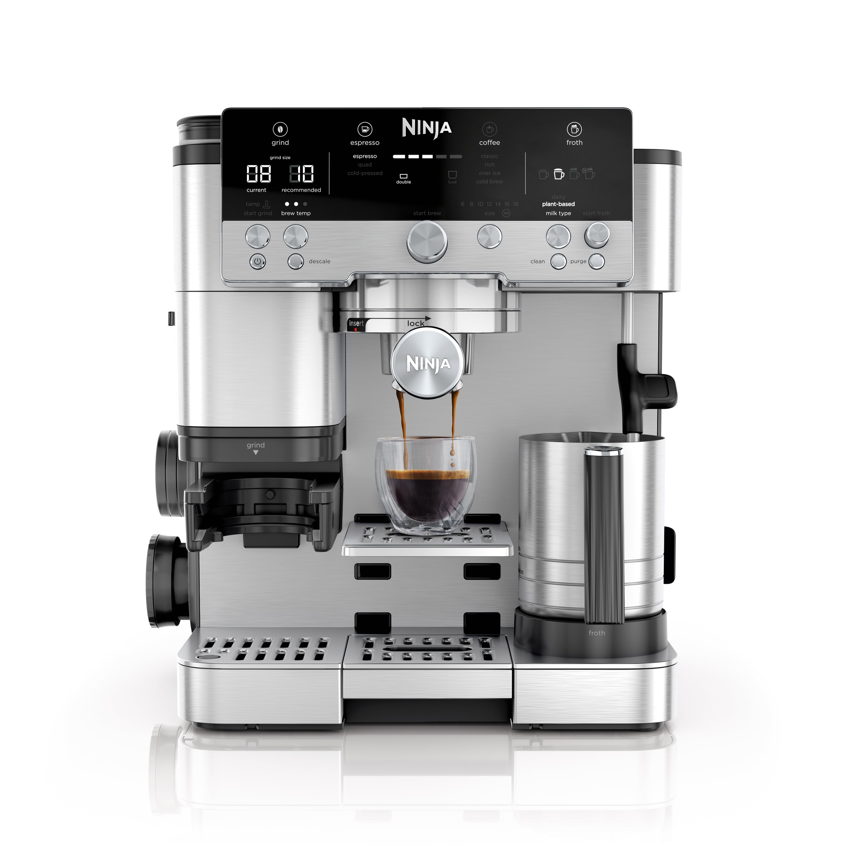 Ninja Luxe Café Premier Espresso Machine & Drip Coffee Maker, Rapid Cold Brew, Integrated Grinder, Assisted Tamper, Hands-Free Frother for Cappuccinos, Dairy or Non-Dairy, ES600 Stainless Steel