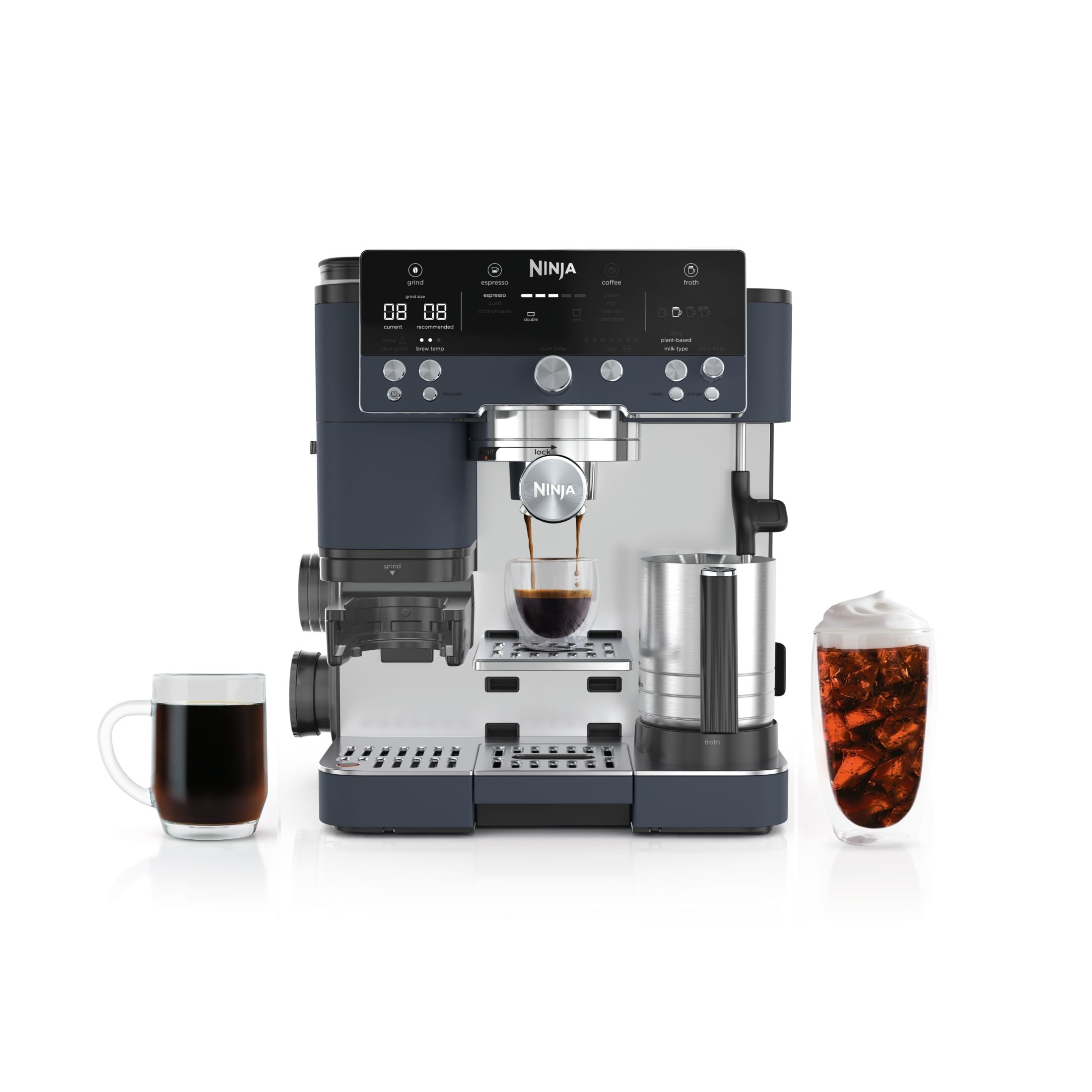Ninja Luxe Café Premier Espresso Machine & Drip Coffee Maker, Rapid Cold Brew, Integrated Grinder, Assisted Tamper, Hands-Free Frother for Cappuccinos, Dairy or Non-Dairy, ES600 Stainless Steel