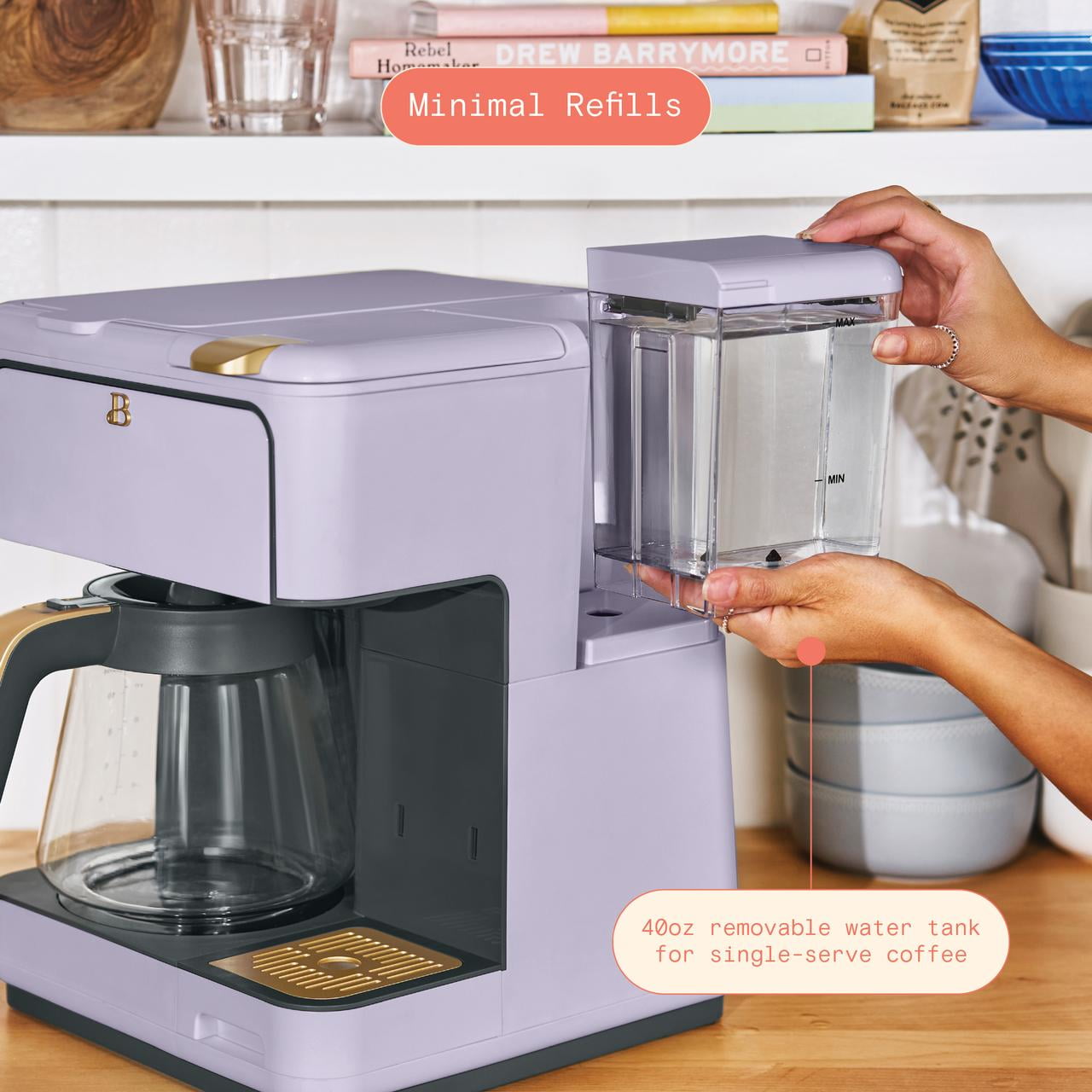 Beautiful Multi-Brew Coffee Maker, 12-Cup and Single-Serve Coffee Machine, Black Sesame by Drew Barrymore