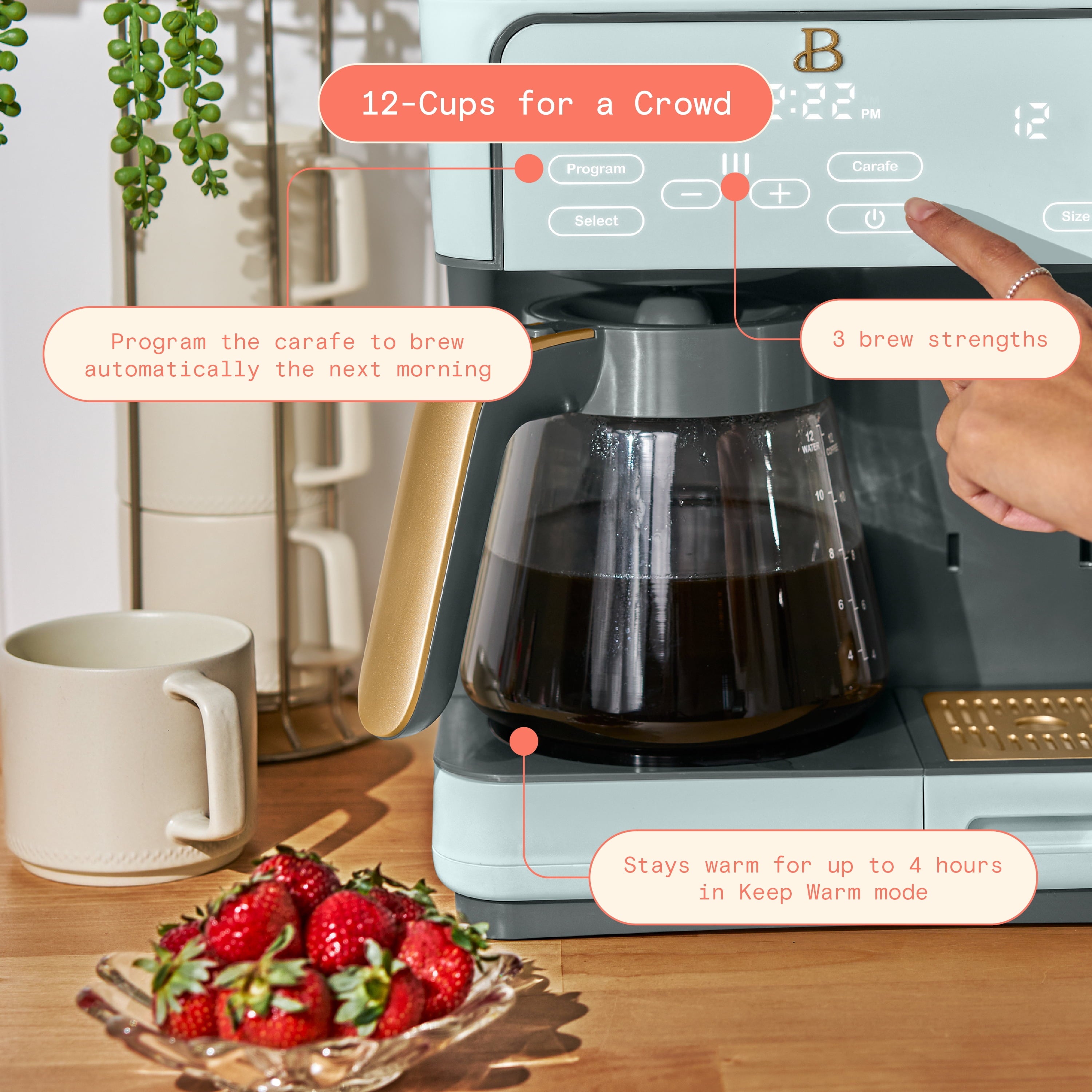 Beautiful Multi-Brew Coffee Maker, 12-Cup and Single-Serve Coffee Machine, Black Sesame by Drew Barrymore