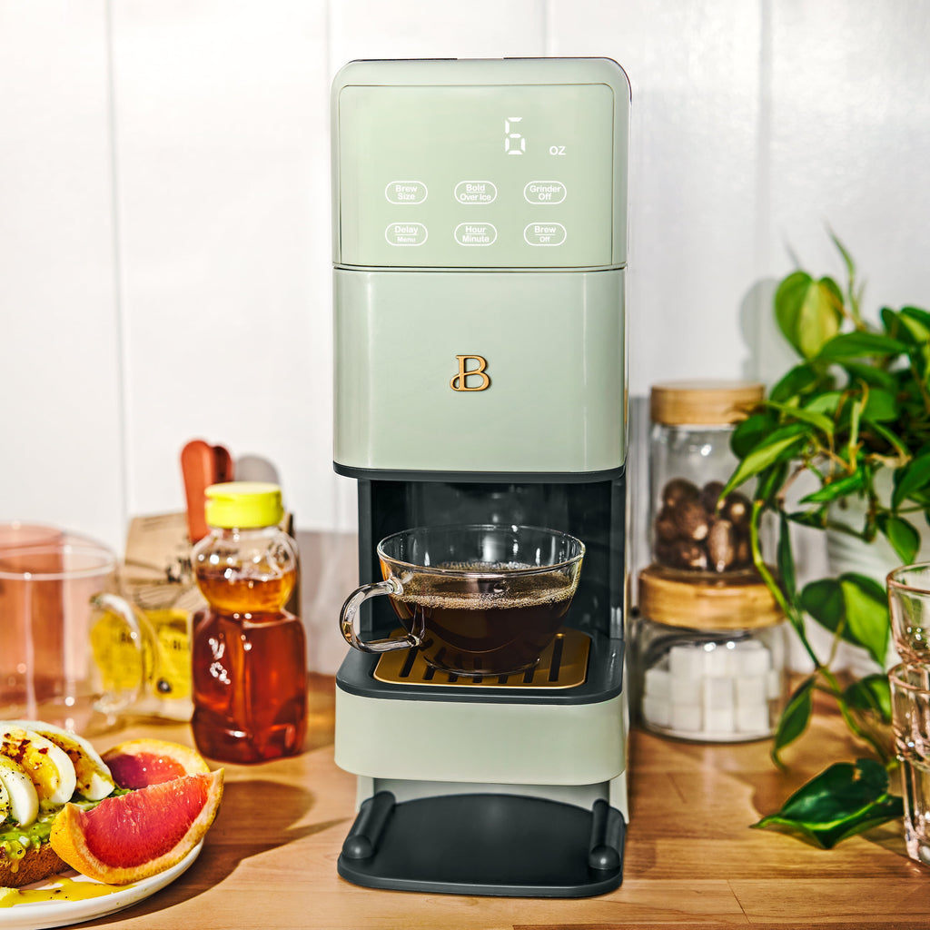 Beautiful Perfect Grind™ Programmable Single Serve Coffee Maker with Build-In Grinder, White Icing by Drew Barrymore