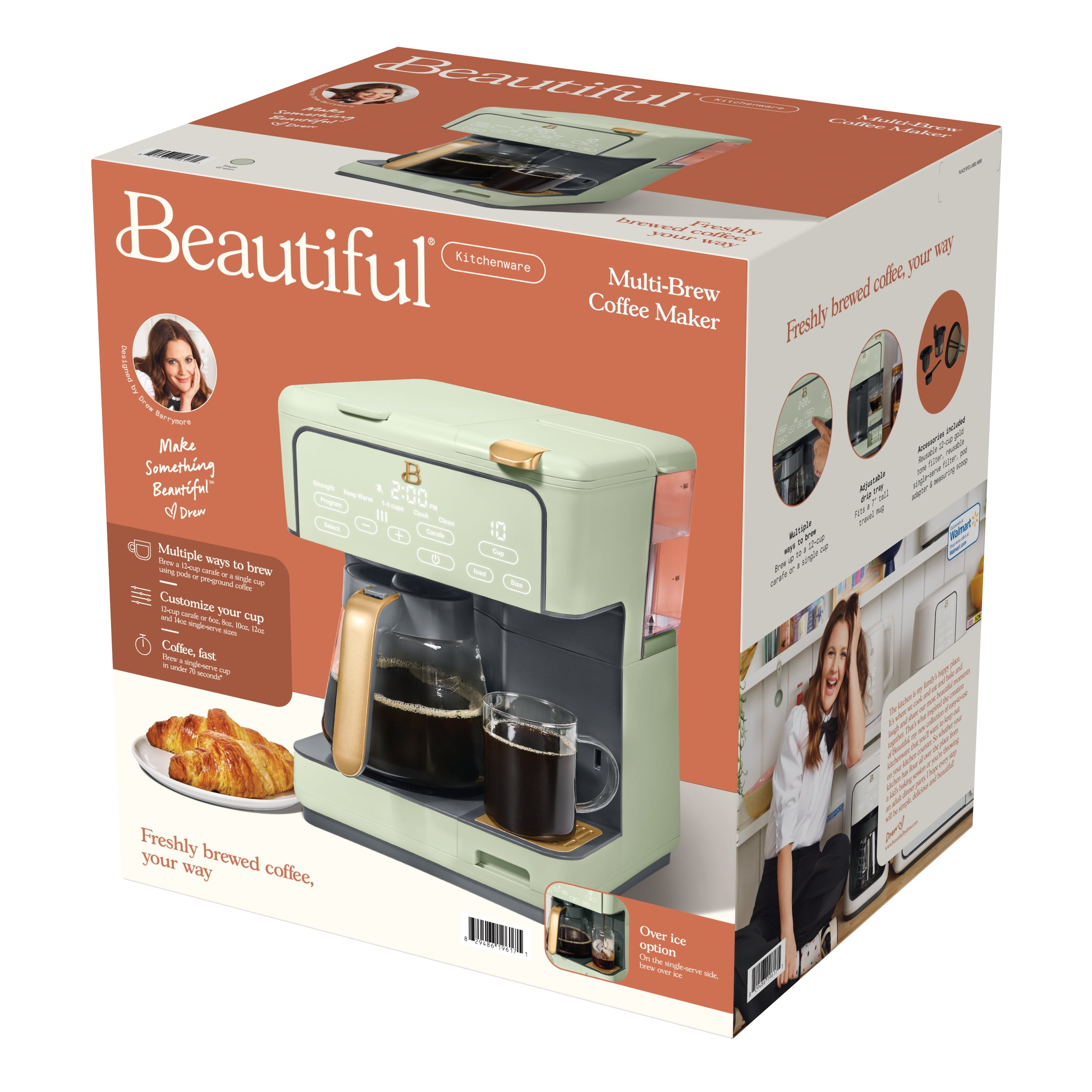 Beautiful Multi-Brew Coffee Maker, 12-Cup and Single-Serve Coffee Machine, Black Sesame by Drew Barrymore