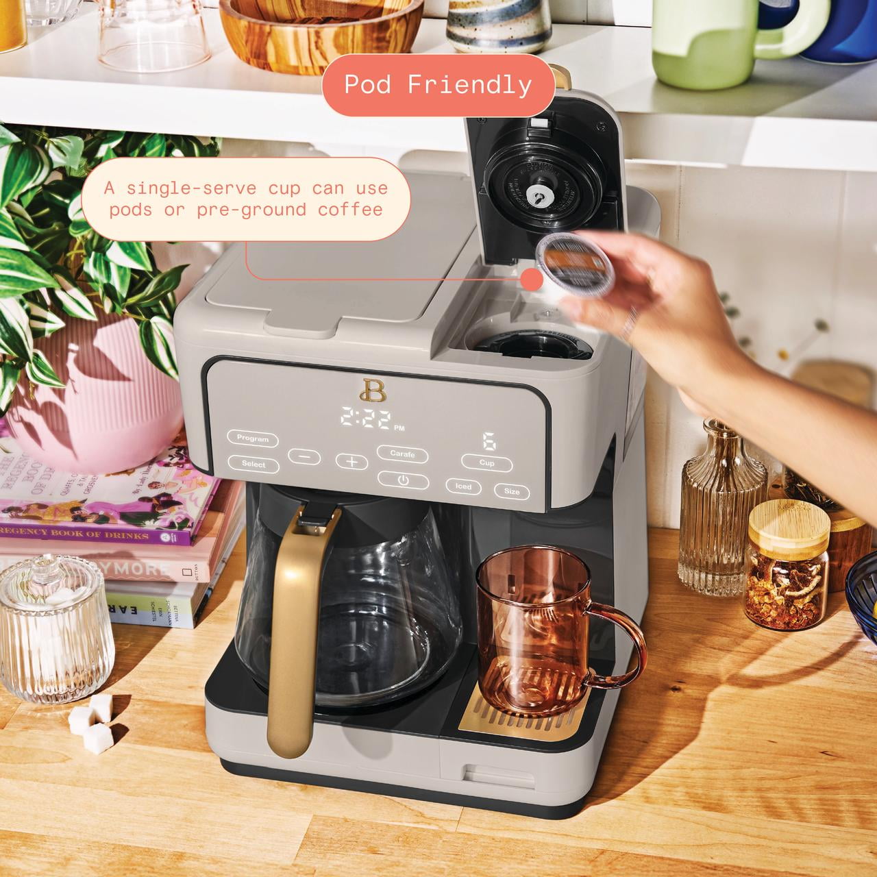 Beautiful Multi-Brew Coffee Maker, 12-Cup and Single-Serve Coffee Machine, Black Sesame by Drew Barrymore
