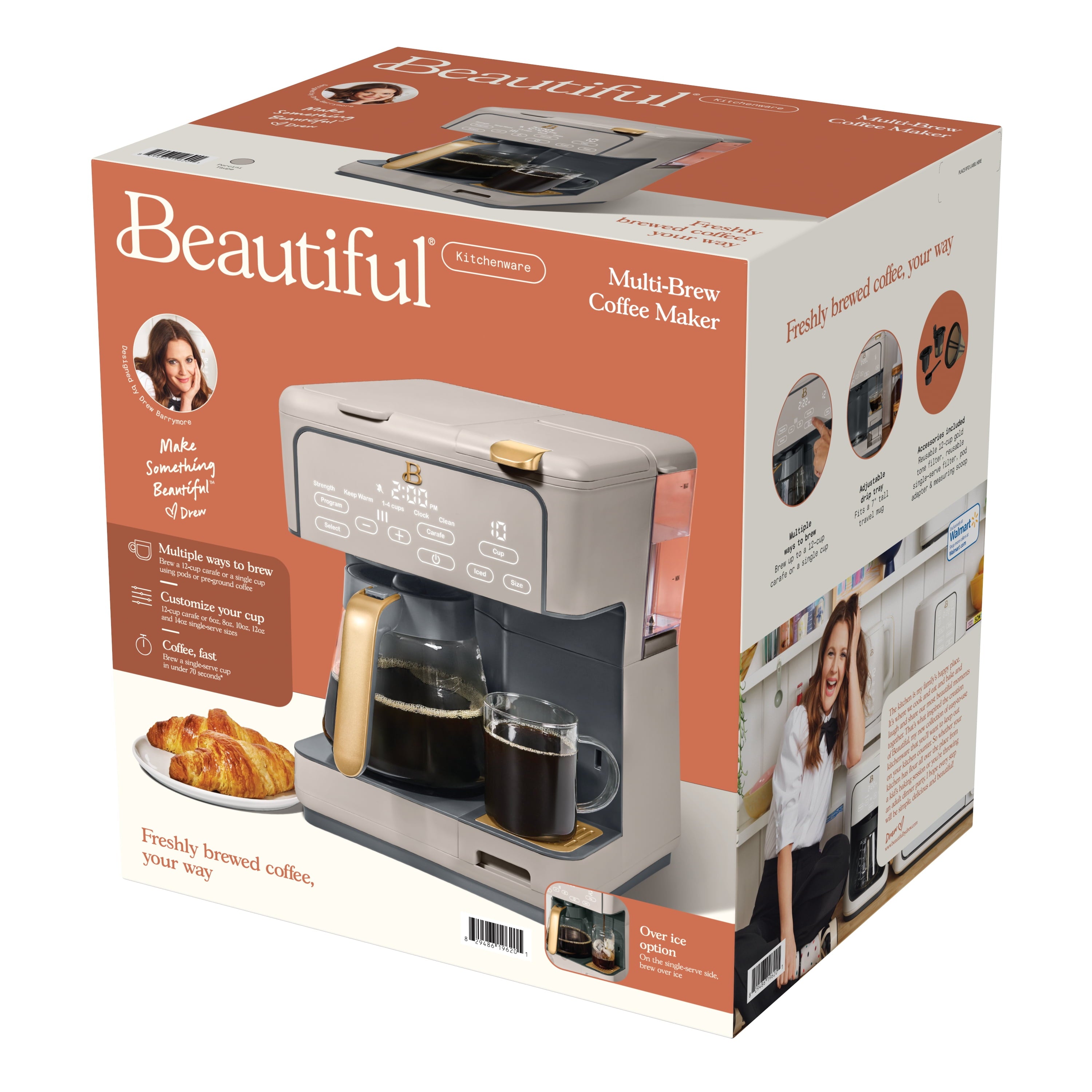 Beautiful Multi-Brew Coffee Maker, 12-Cup and Single-Serve Coffee Machine, Black Sesame by Drew Barrymore